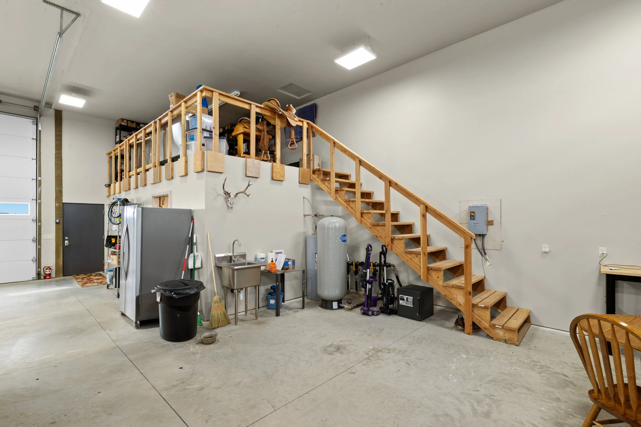 Shop interior with loft and stairs