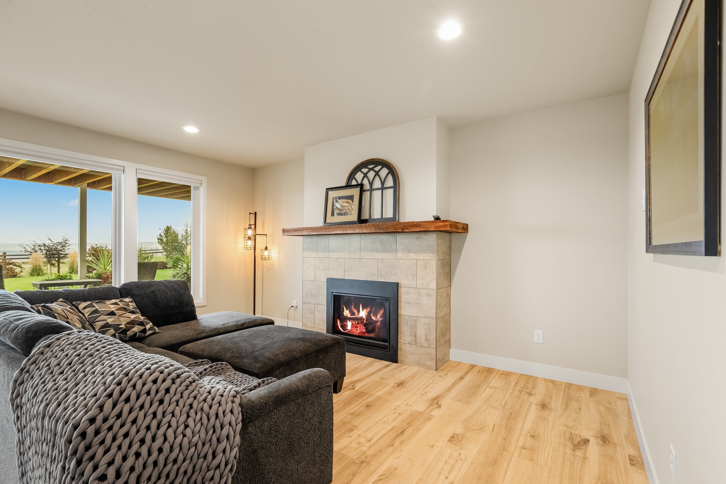 Basement family room with second propane fireplace