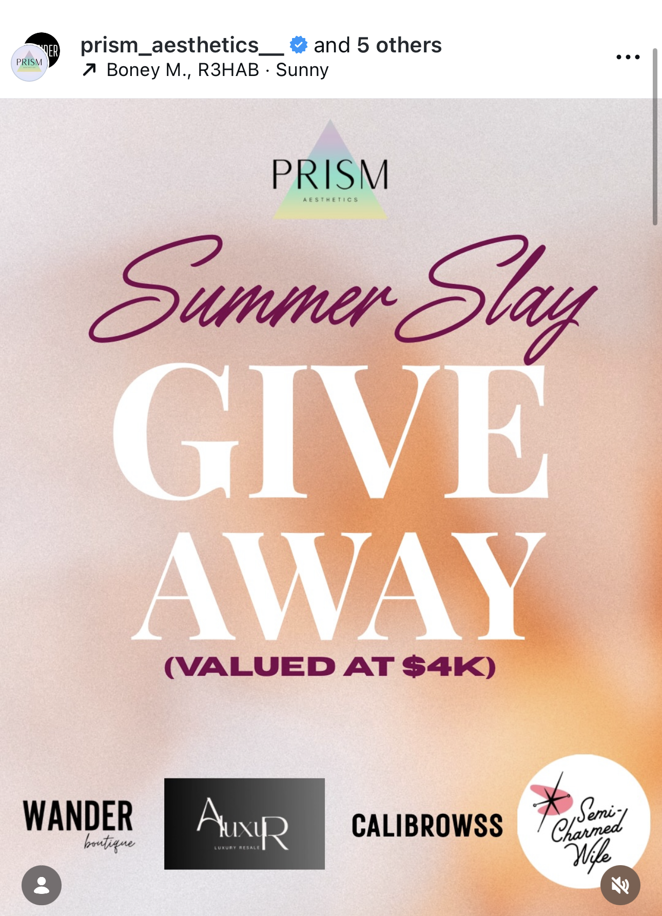 A promotional graphic with the message 'Summer Slay Give Away' worth $4,000, promoting a contest or giveaway by Prism Aesthetics.