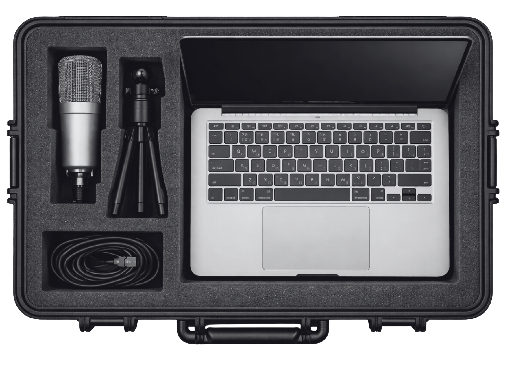 John Marshall Media's studio-in-a-box. JMM can ship this complete recording kit to an author or narrator's home to record excellent audiobook narration from home.