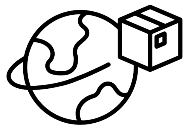 Outline drawing of a globe with continents and a box connected to it.