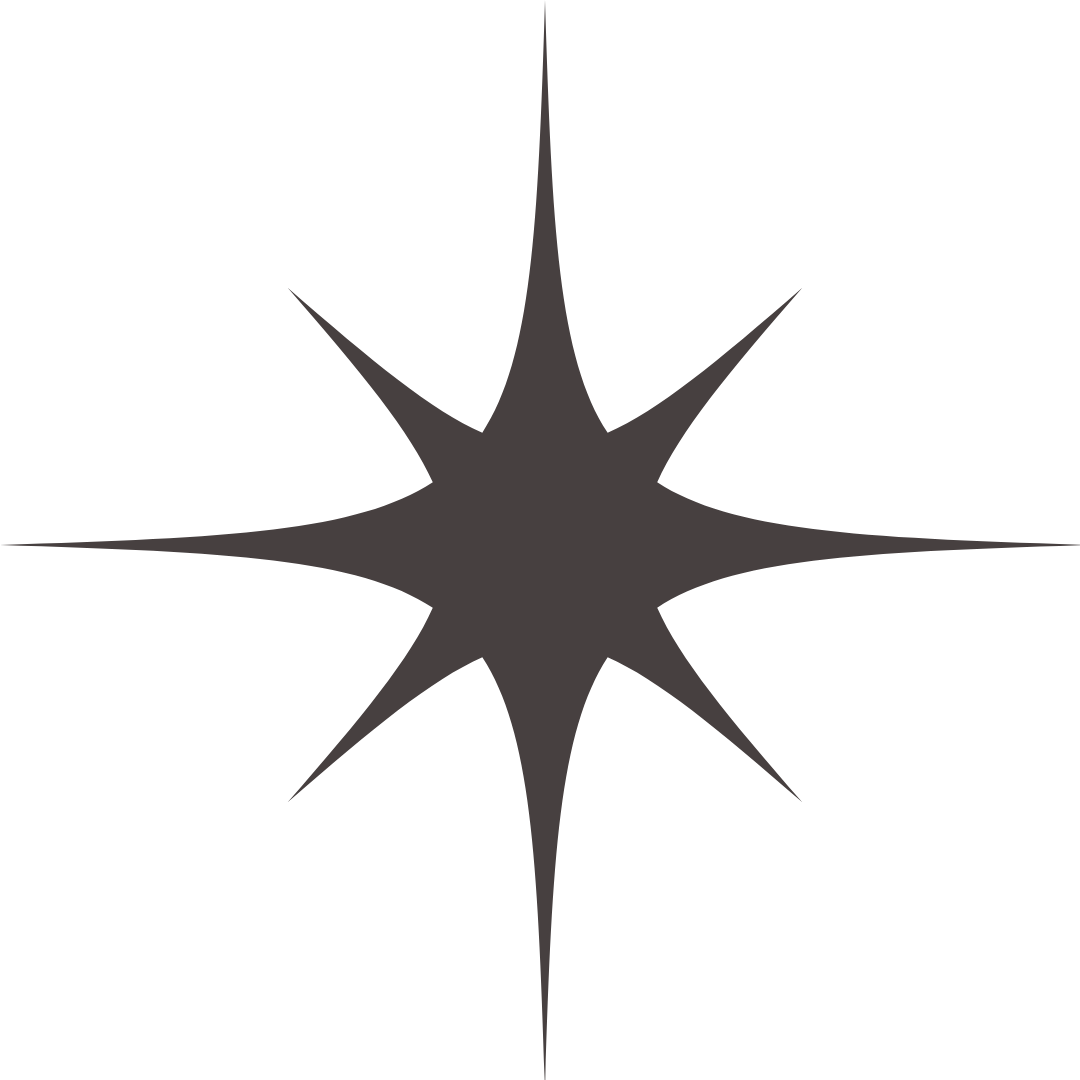 A black star-shaped graphic with eight points extending outward.