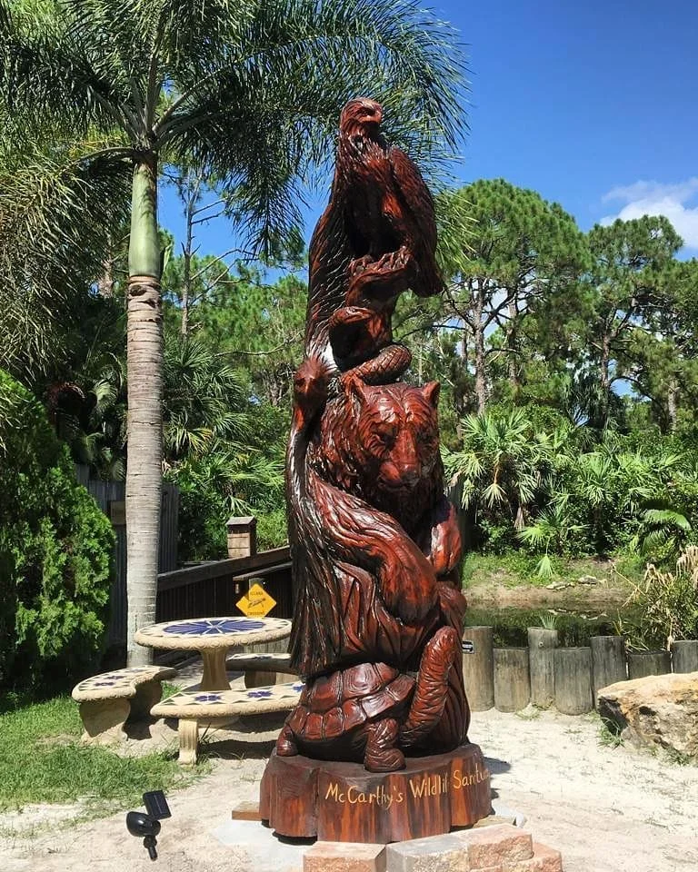 Completed McCarthy Wildlife Animal Totem Wood Sculpture Tomas Vrba