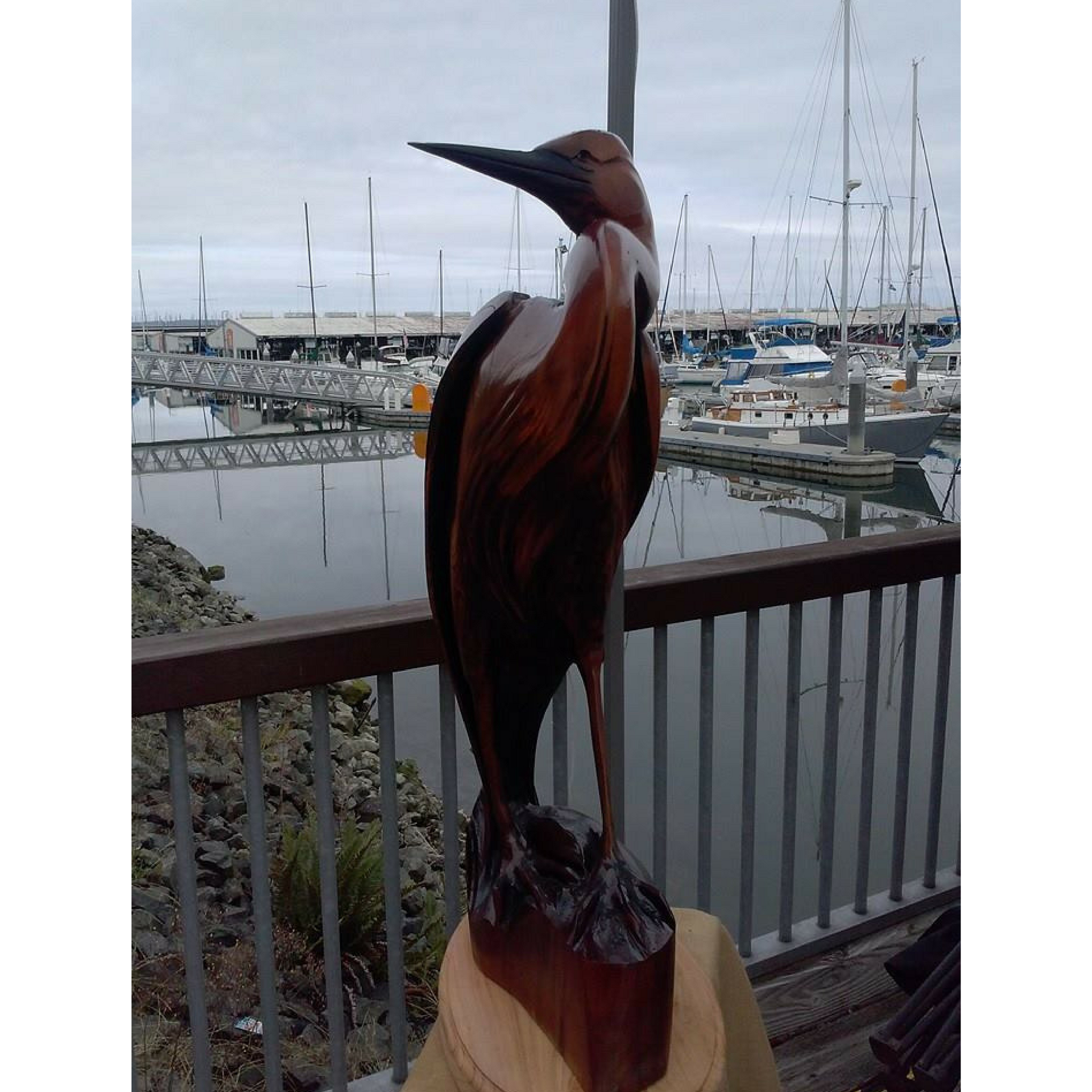 Heron Three Dimensional Chainsaw Carved Wood Sculpture Tomas Vrba