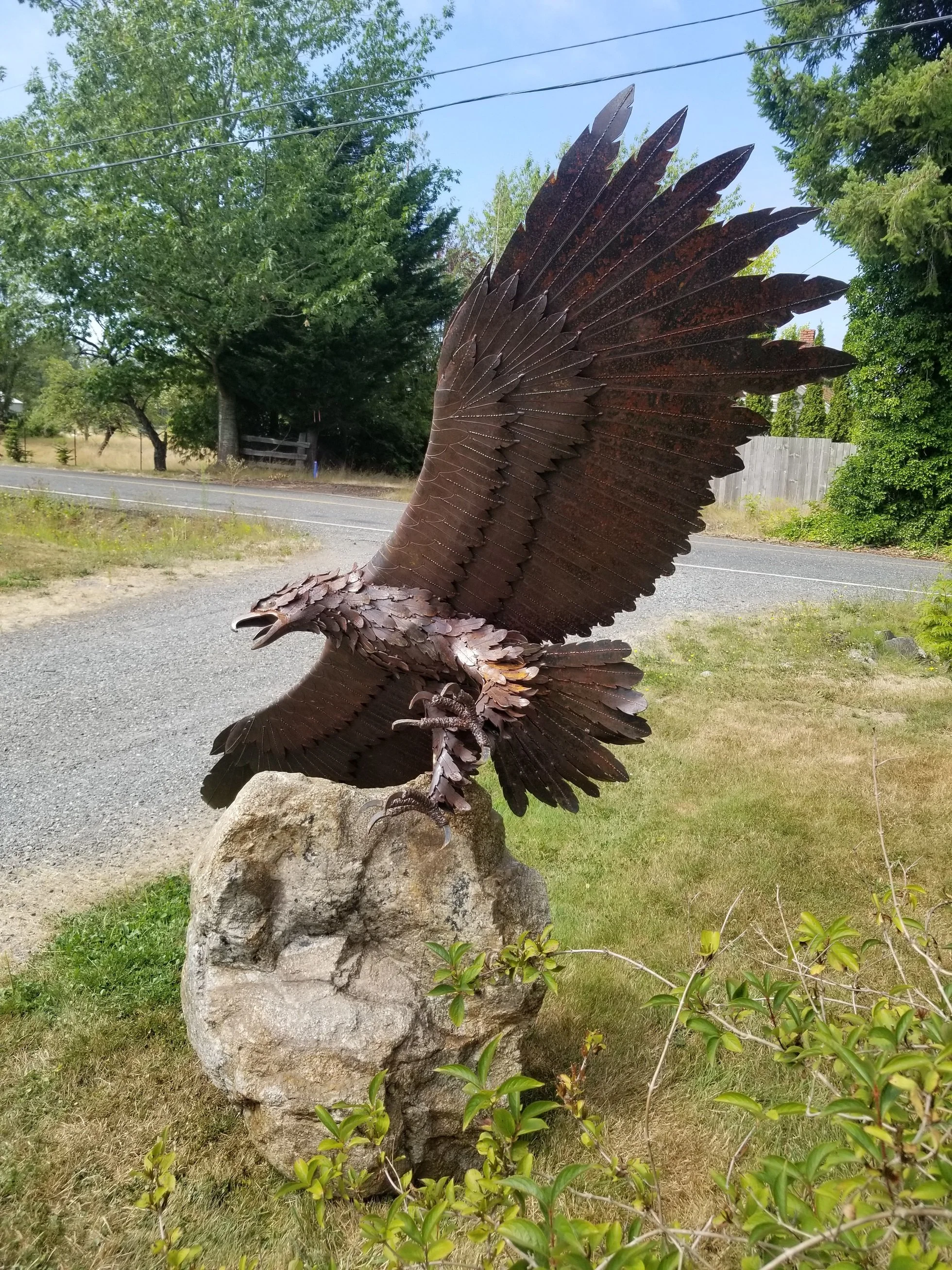 Soaring Eagle on Rock Base Metal Sculpture Tomas Vrba