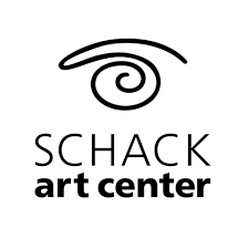 Schack Art Center logo with stylized eye and spiral design.
