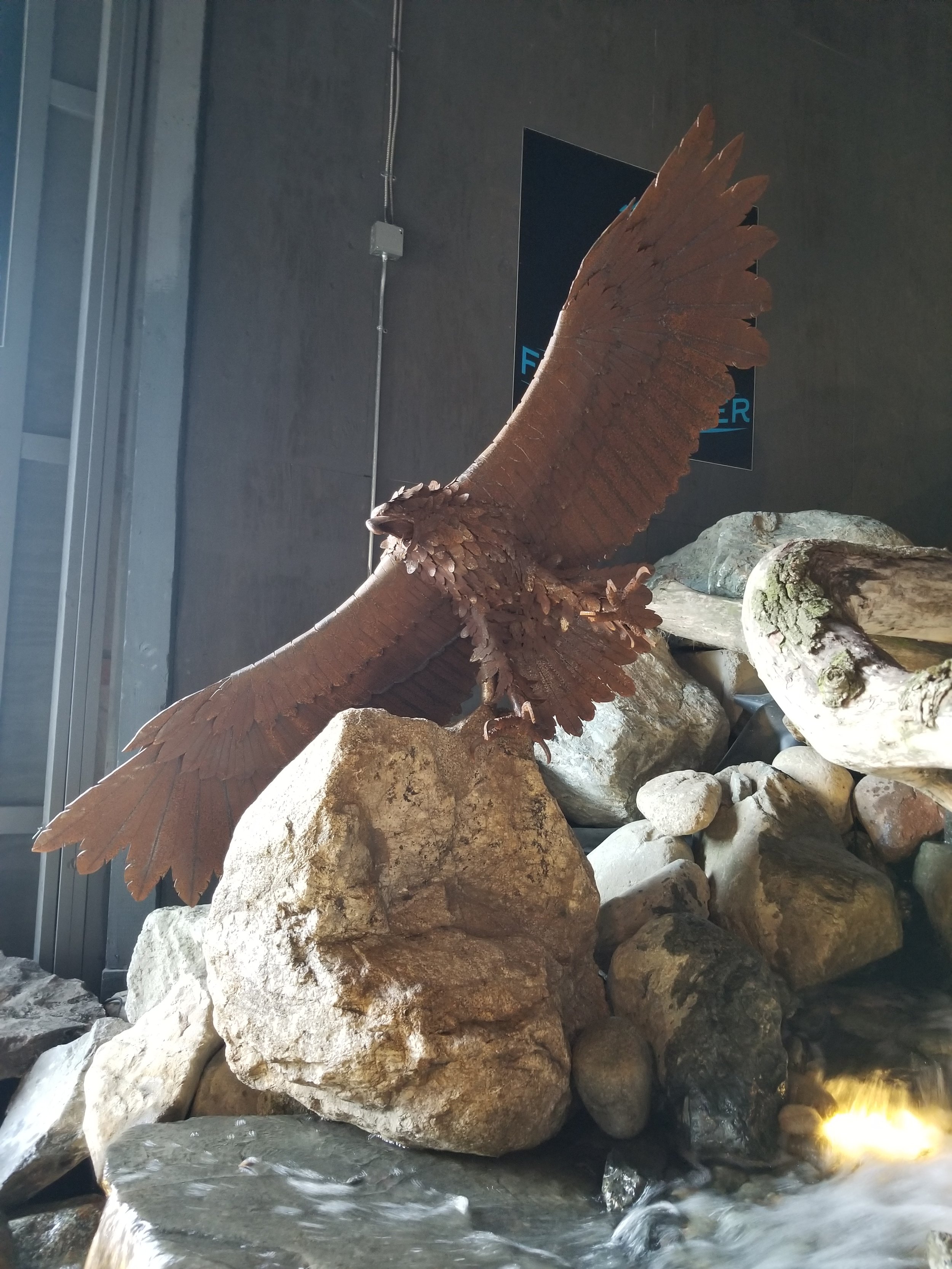 Soaring Eagle on Waterfall Metal Sculpture Tomas Vrba