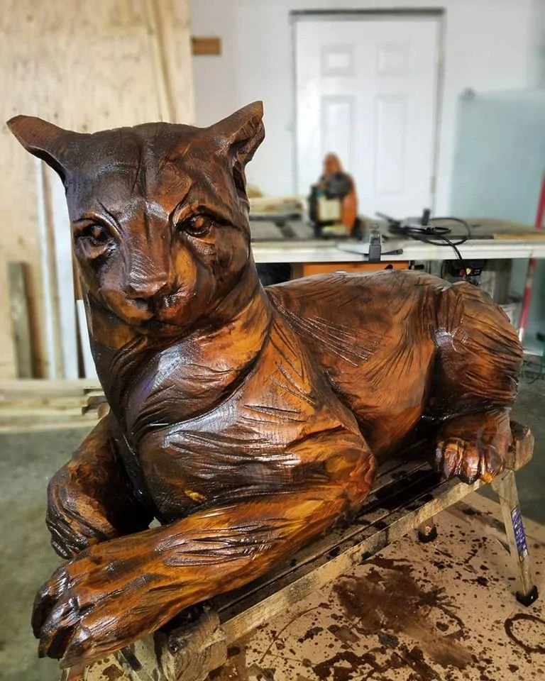 Cougar Chainsaw Carved Wood Sculpture Tomas Vrba