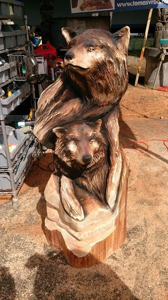 Wolf Bust Chainsaw Carved Wood Sculpture Tomas Vrba