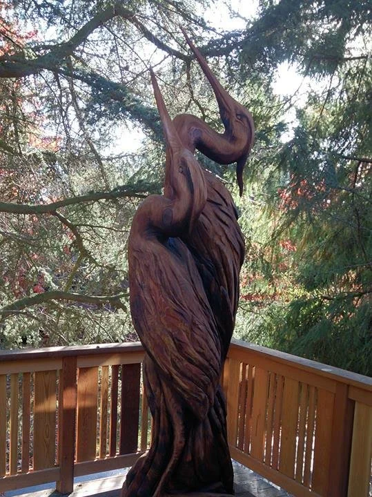 Three Dimensional Herons Chainsaw Carved Wood Sculpture Tomas Vrba