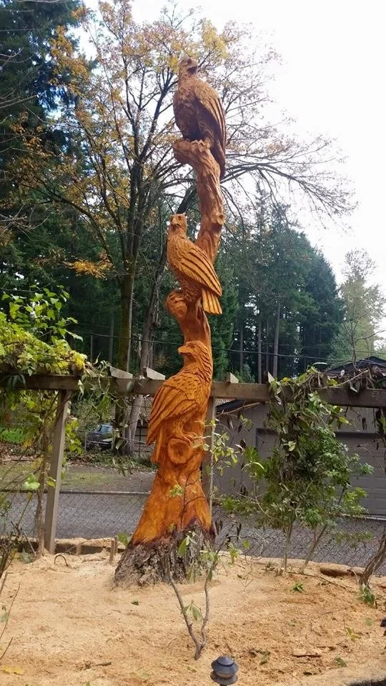 Perched Eagles Chainsaw Tree Stump Sculpture Tomas Vrba