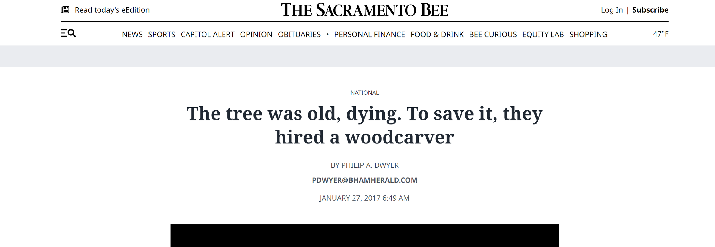 article about chainsaw carver Tomas Vrba in the Sacramento Bee