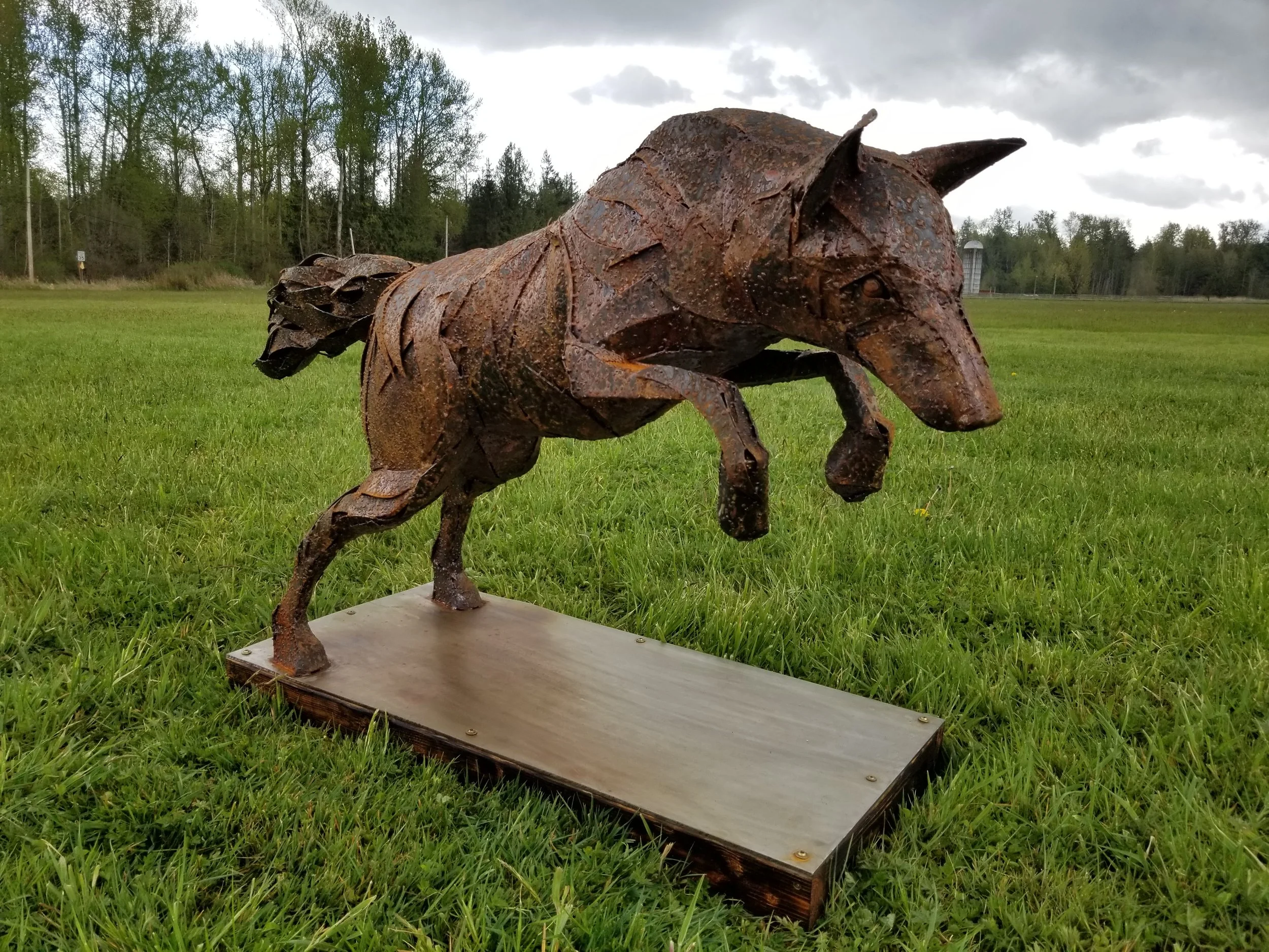 Jumping Coyote Metal Sculpture Tomas Vrba