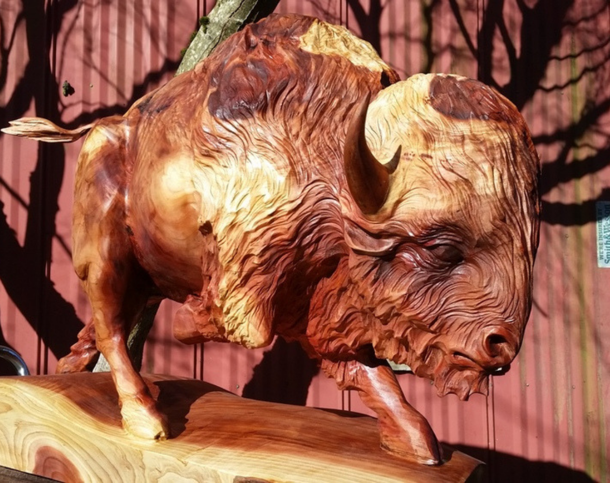Bison Chainsaw Carved Wood Sculpture Tomas Vrba