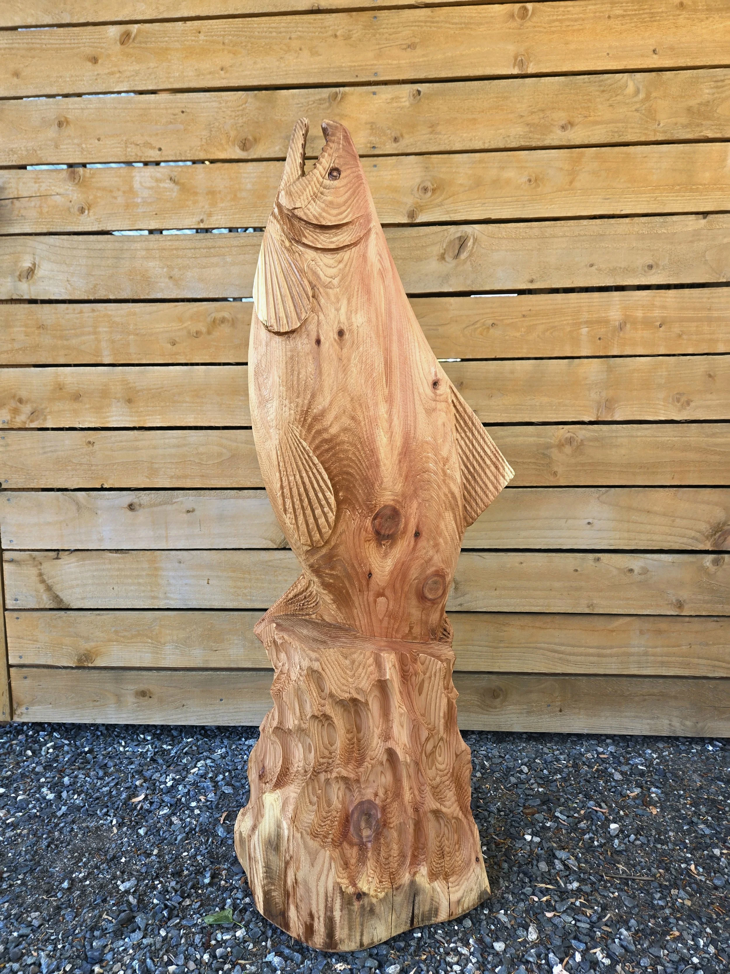 jumping salmon chainsaw carving