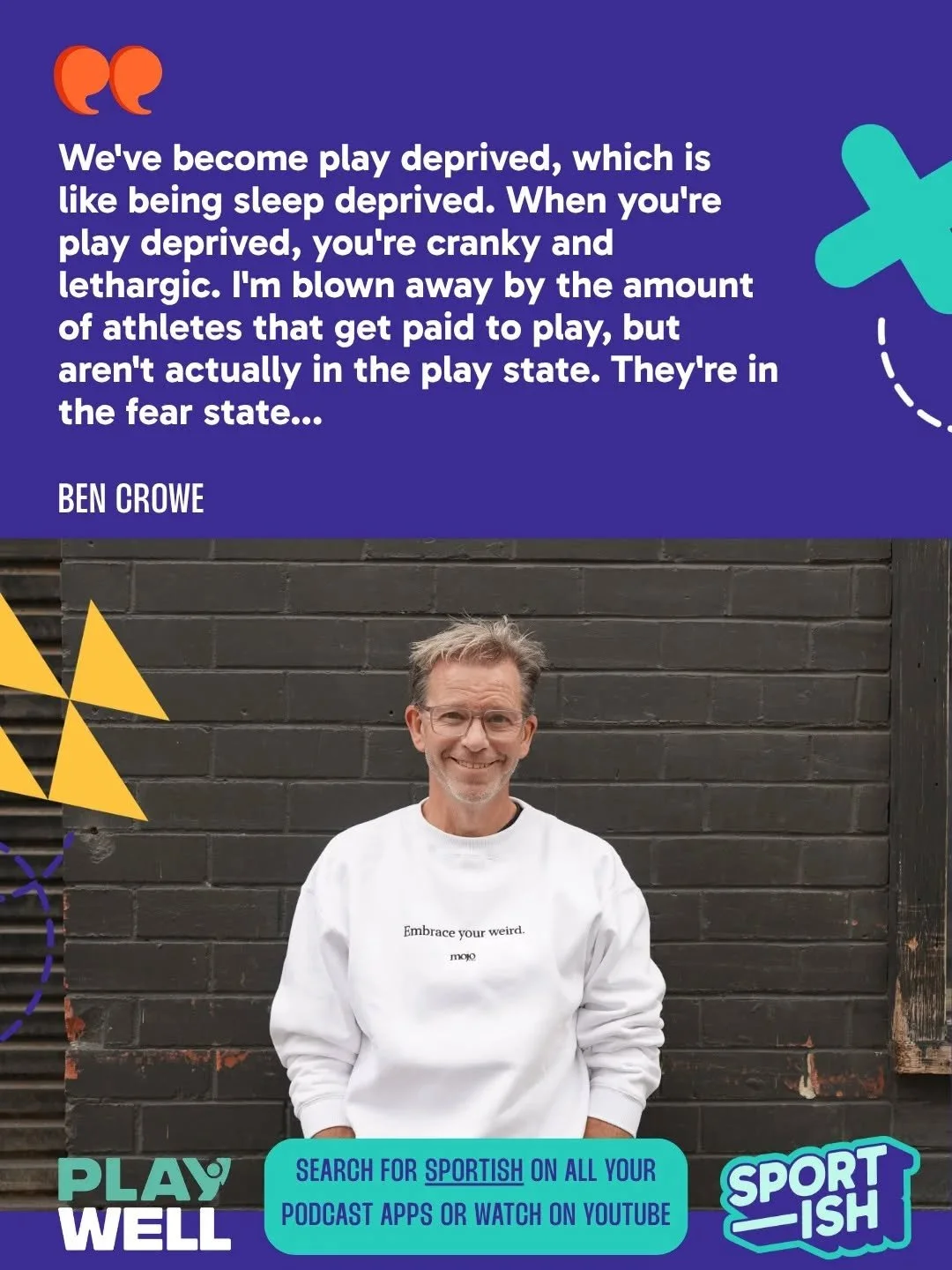 "Play is as essential as sleep - and we've forgotten how to do it." 🎤🫳

Mindset coach Ben Crowe has worked with elite athletes and everyday families, and he knows there is one thing that everyone is missing...

Catch this episode of Sport