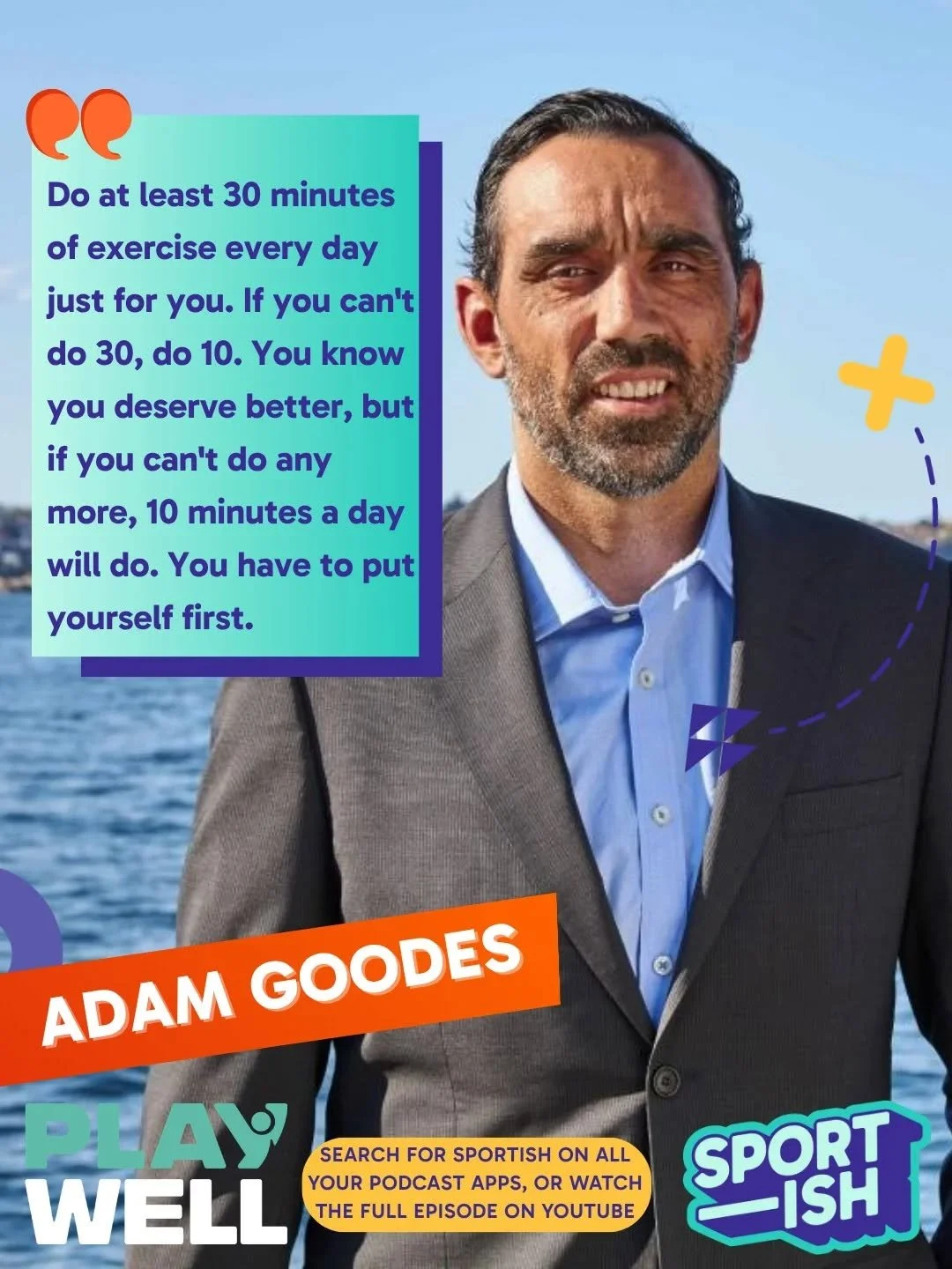 You deserve to move. 

We love the idea of just finding 10 minutes. Because we know (and we reckon you might too?) that starting is the hardest part. 

Our episode with Adam Goodes is out now. Listen on all your podcast apps OR watch on Spotify and Y