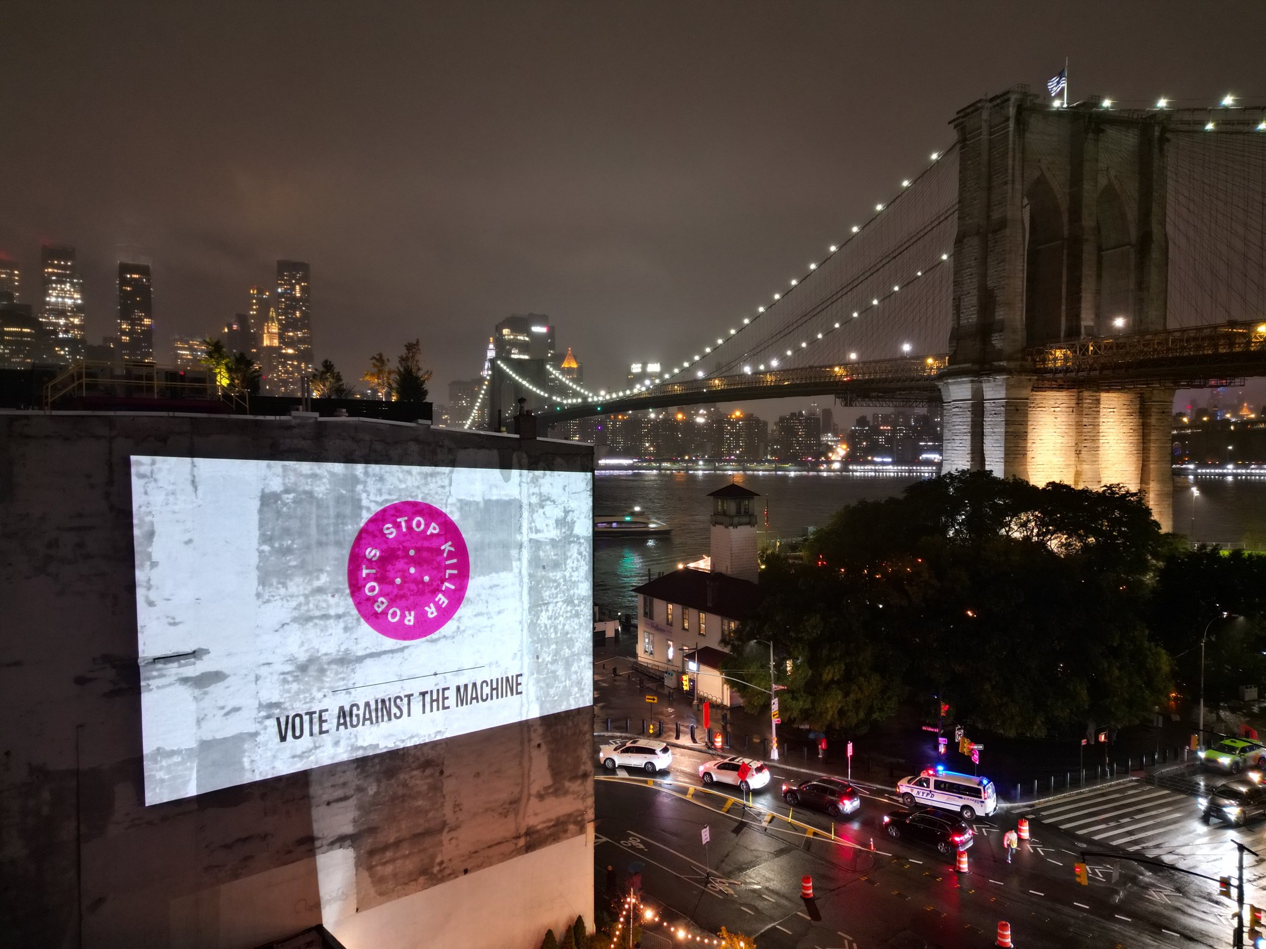 Stop Killer Robots Video Projections near iconic NYC landmarks