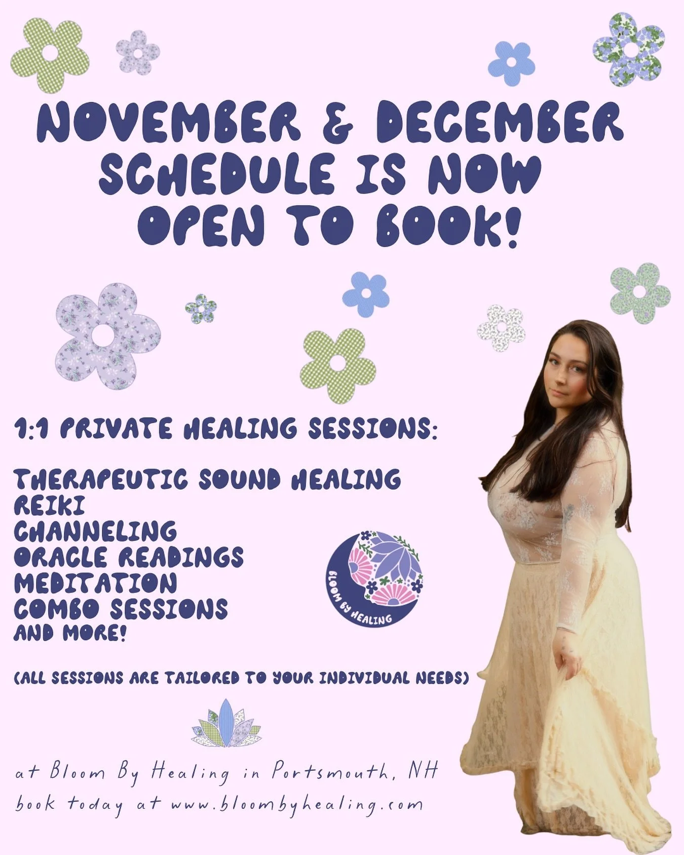 ✨November &amp; December books are now open✨

Looking to wind down during the holiday chaos? Need a moment to simply be, and breathe? Need an energetic tune-up &amp; reset? Need some healing on a cellular level (did you know that sound healing is muc