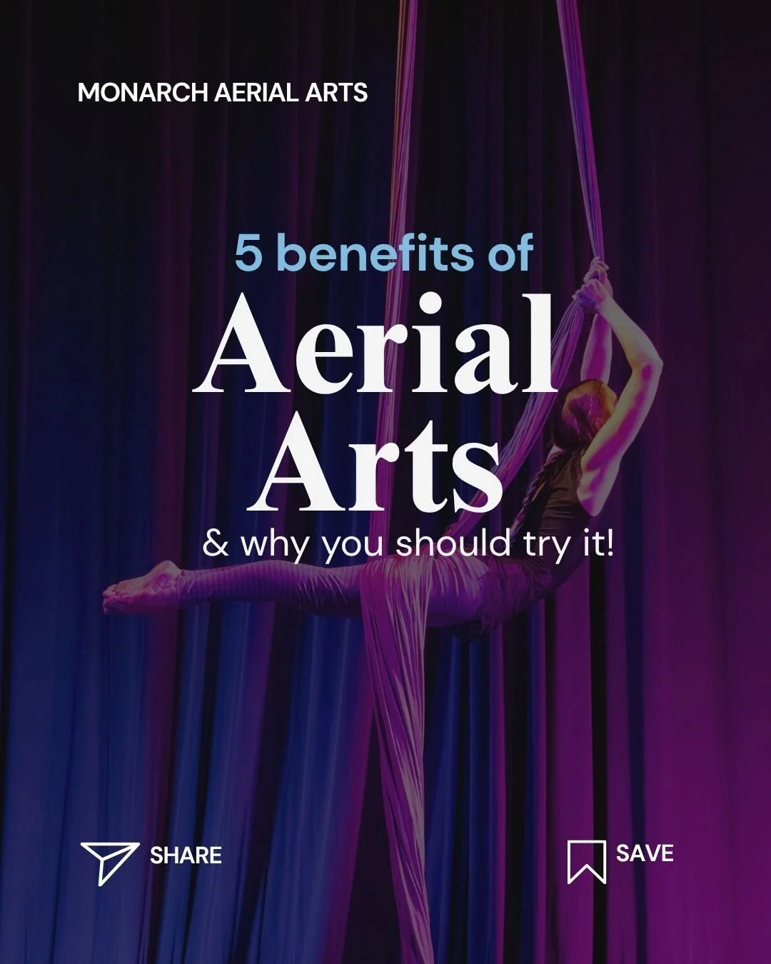 From strength to flexibility, confidence to connection &mdash; aerial arts transform you from the inside out. 💫

Benefit #1: Builds Strength 💪
Every climb, invert, and pose activates your entire body &mdash; especially your core, arms, and back.
💜