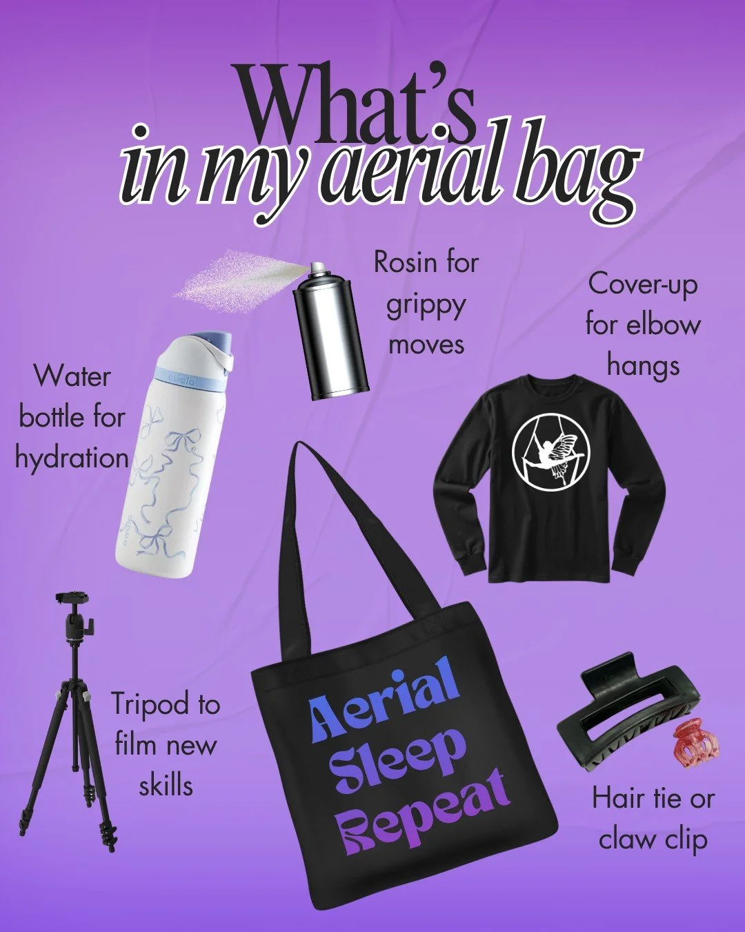 What&rsquo;s in our aerial bag?
Grip, hydration, comfort, and creativity &mdash; everything you need to take your training to new heights. 🦋

#aerialsilks #aerialarts #aerialist #aerialdance #aerial
