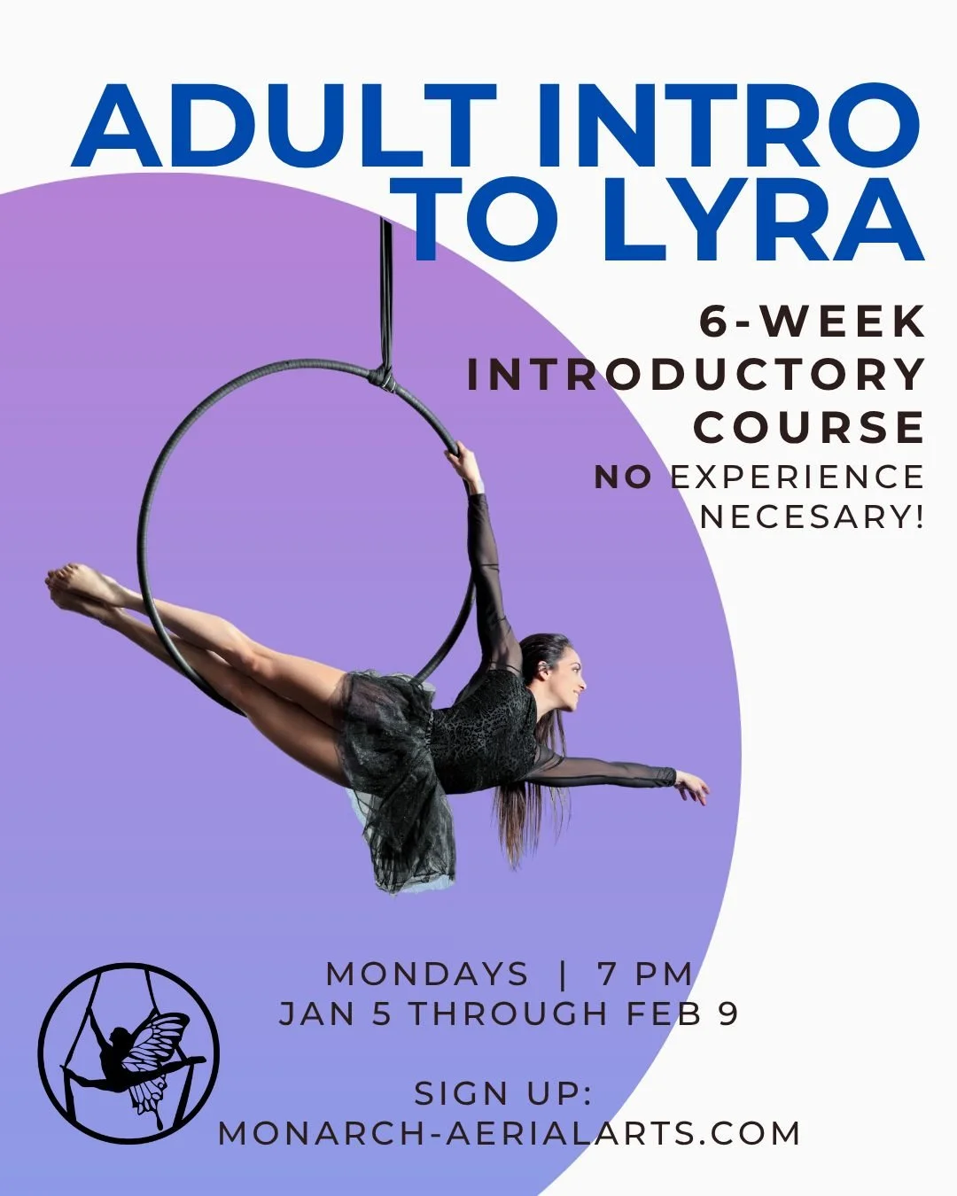 💜Adult Beginner Lyra &mdash; No Experience Needed
Designed just for adults, this 6-week introductory Lyra (aerial hoop) course builds strength, confidence, and creativity.
Learn foundational poses, smooth transitions, and fun beginner-friendly seque