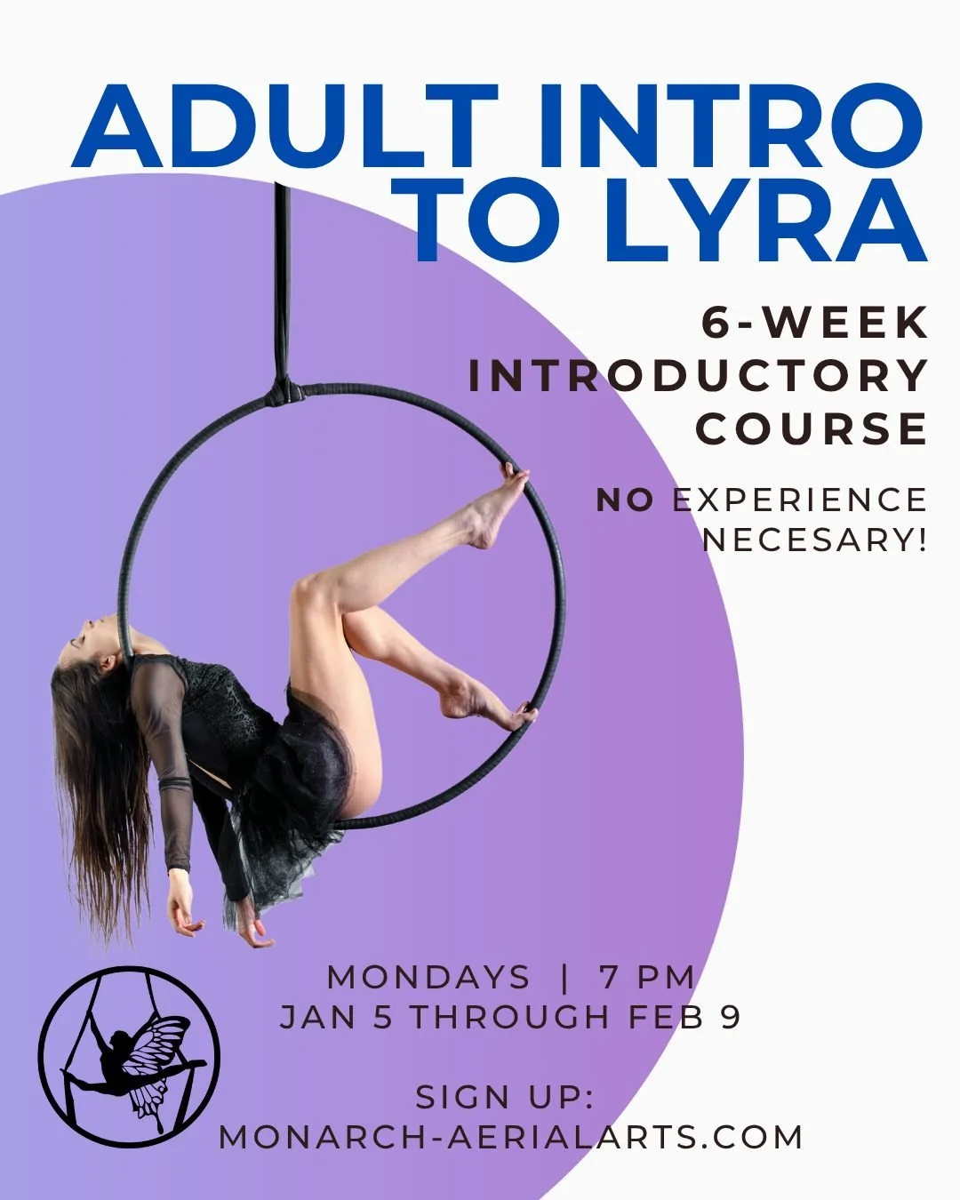 💜Adult Beginner Lyra &mdash; No Experience Needed
Designed just for adults, this 6-week introductory Lyra (aerial hoop) course builds strength, confidence, and creativity.
Learn foundational poses, smooth transitions, and fun beginner-friendly seque