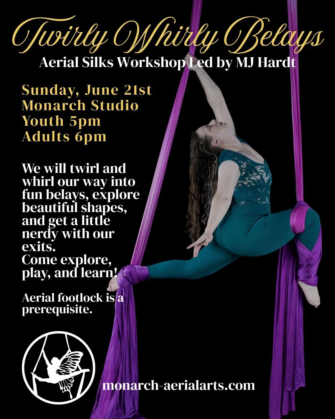Twirl. Whirl. Create. ✨

In this specialty silks workshop, we'll explore inventive pathways into belays, beautiful shapes within the belay itself, and transitions that bring everything together. Perfect for aerialists looking to add creativity, artis