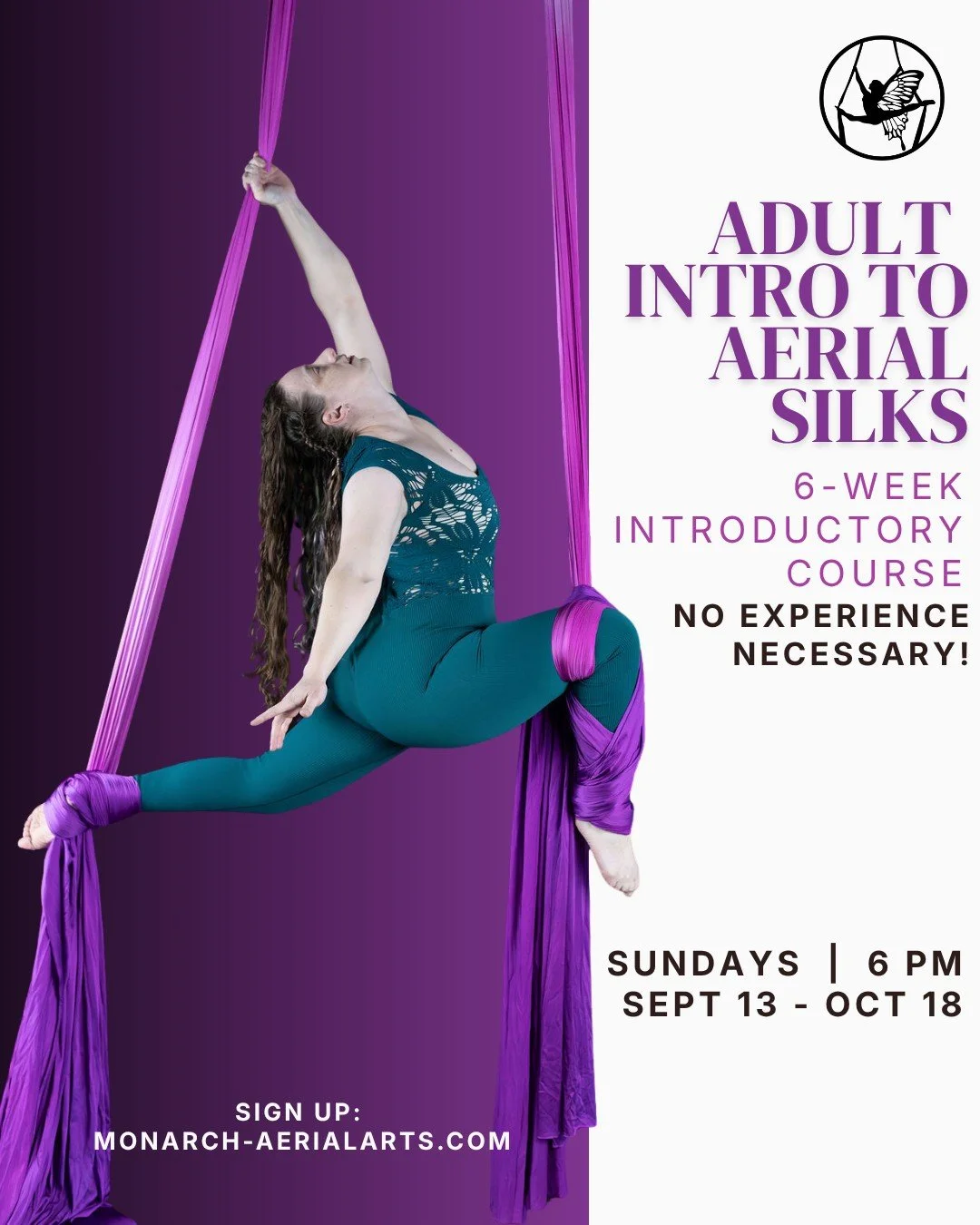 Aerial silks isn&rsquo;t just for experienced aerialists &mdash; everyone starts somewhere.

Our 6-Week Adult Intro to Silks course introduces you to the foundations of aerial in a supportive, beginner-friendly environment. Learn fundamental wraps an