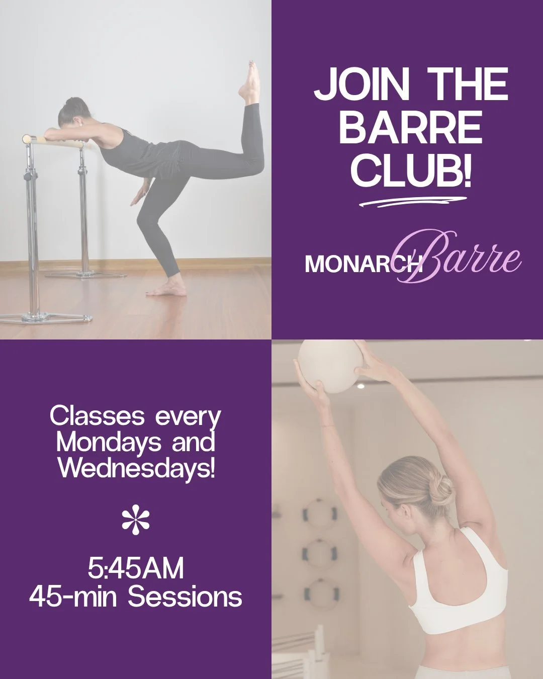 ✨ Barre is coming to Monarch Yoga! ✨

Ready to strengthen, tone, and move with intention? Join us for Barre every Monday &amp; Wednesday, starting September 9th!

✨ Low-impact movement
✨ Full-body strength
✨ Core &amp; stability work
✨ A fun, support