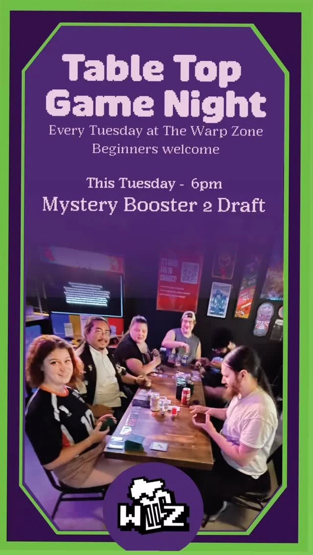Tuesdays are for table top gaming!
Every Tuesday we set the stage for a fun and hassle free game night with friends. This Tuesday, we are hosting Magic The Gathering Mystery Booster 2 Draft. Find out more at thewarpzone.biz