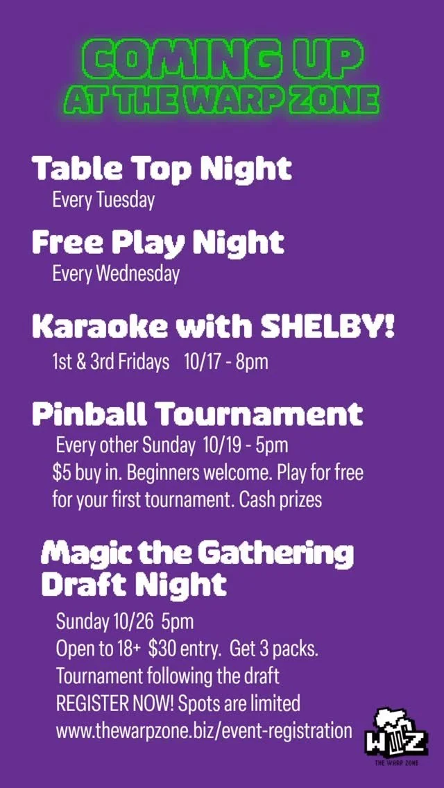 we have another fun filled week over at The Warp Zone. Tag your player 2 and make your plans for this week!
#siouxcity #NightLife #BarVibes