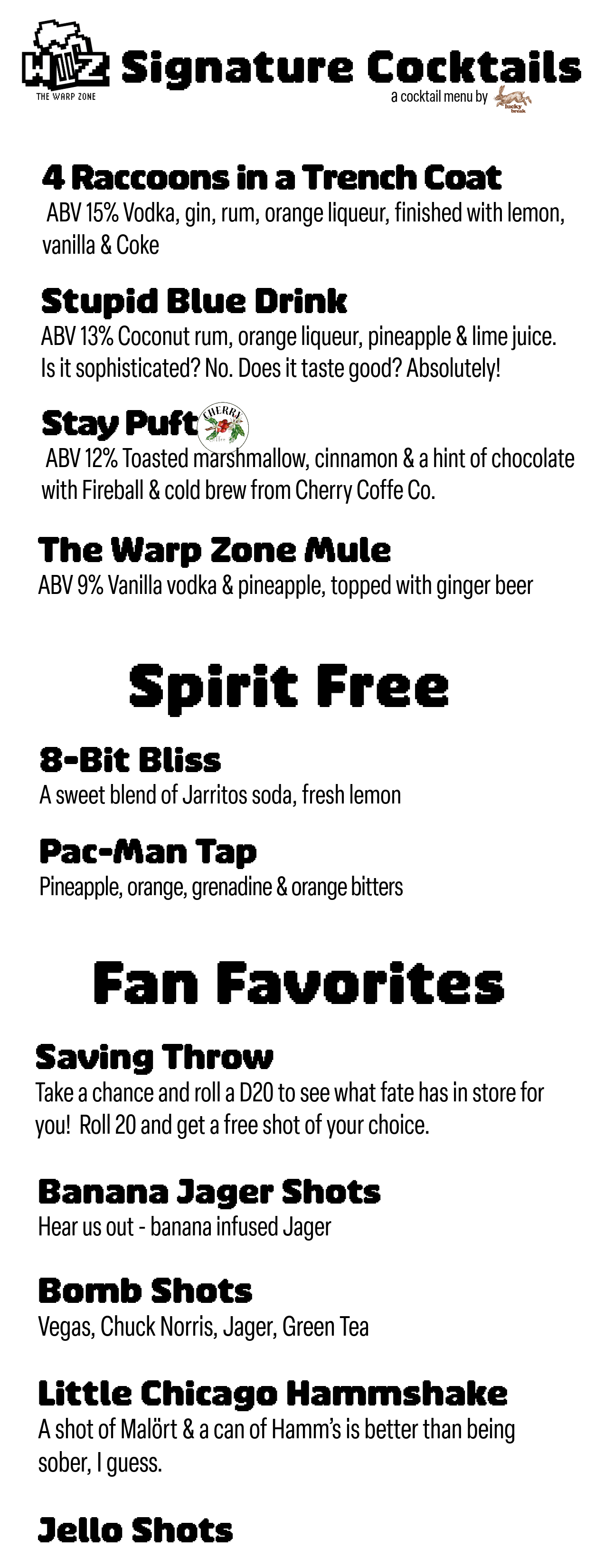 the warp zone cocktail meni