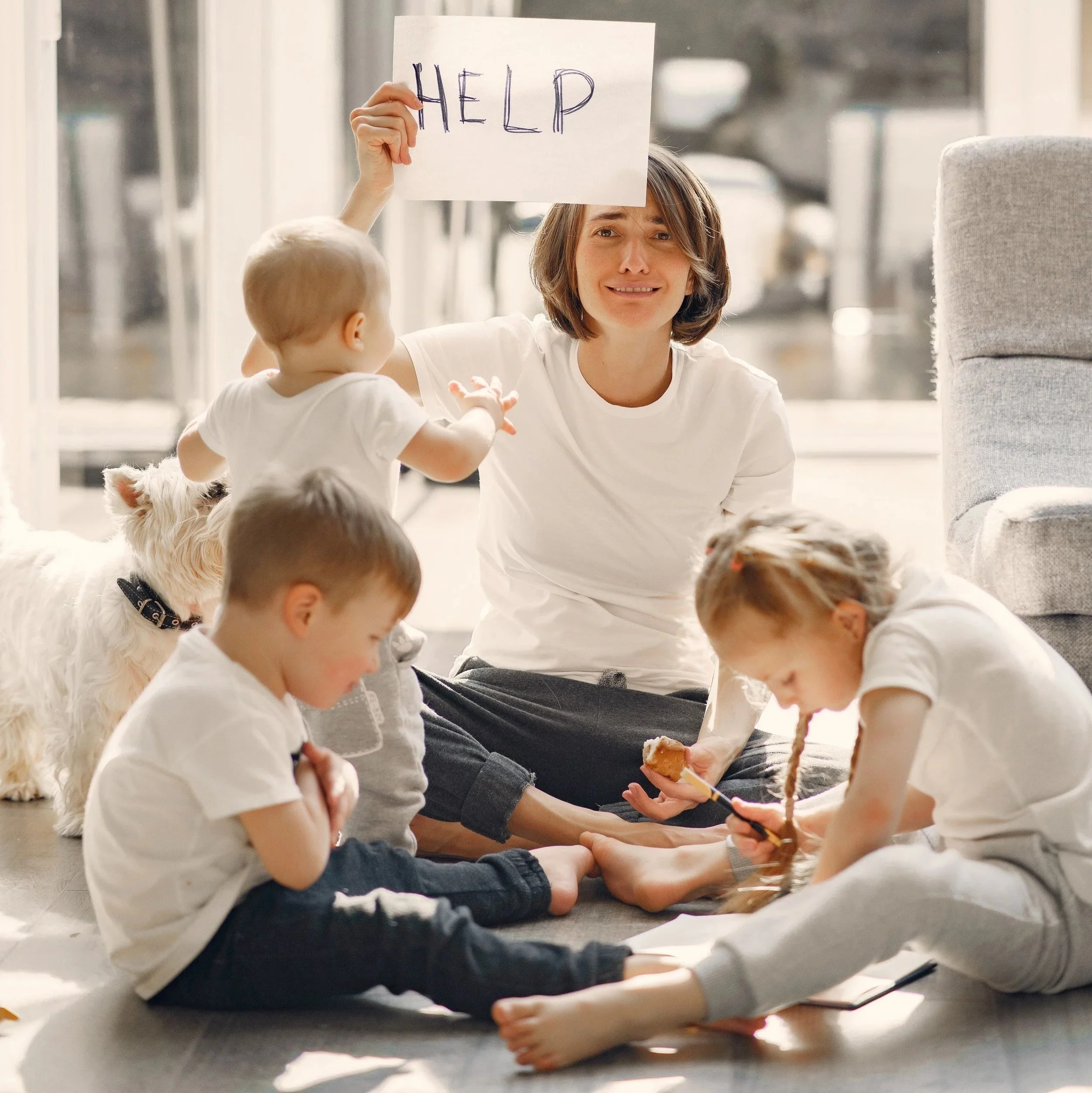 mother and three children, she's overwhelmed