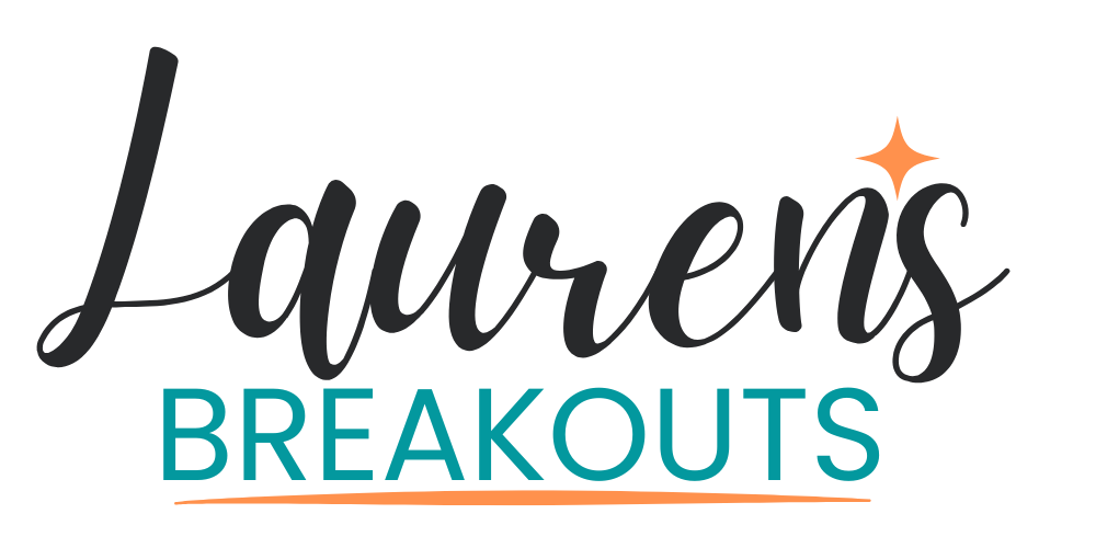 Logo for Laurens Breakouts with the text 'Laurens' in black cursive font and 'BREAKOUTS' in teal, all caps, with an orange underline and a small star above the 'i'.