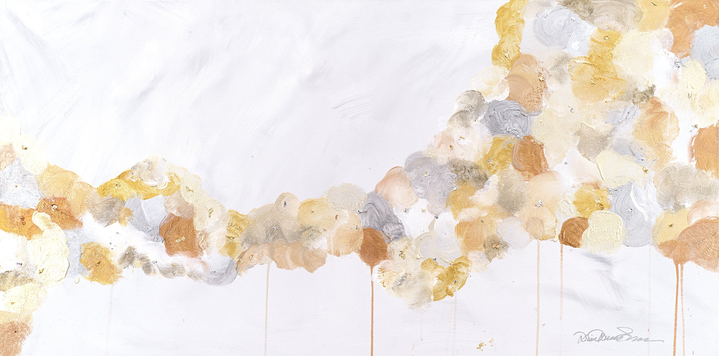 "Celestial Landscapes" Acrylic on canvas - in a champagne colored floating frame (24"x 48")  $3,000 . Dreams on the horizon, flowing and evoking the ethereal beauty and mystery of a sky touched by stardust...can I hear David Bowie singing in the back