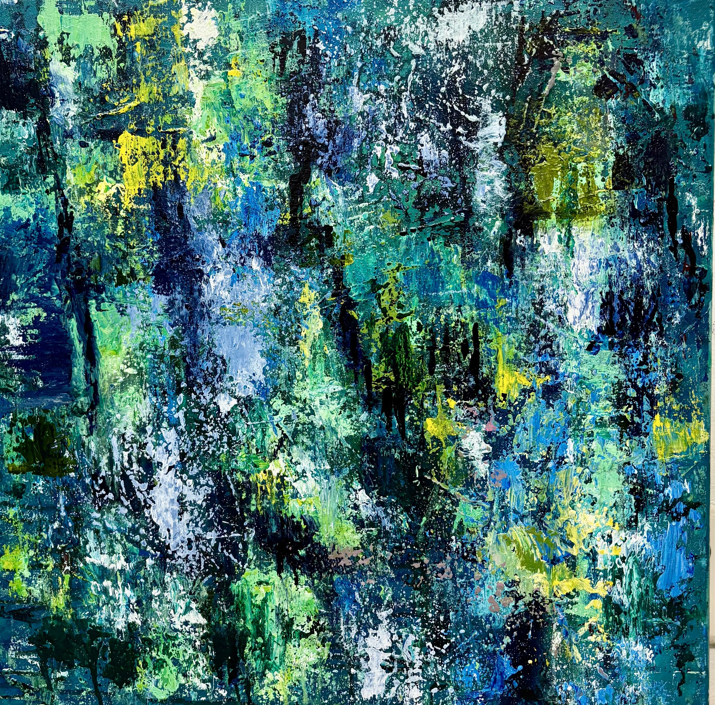 "Alpine Mirage©" Acrylic on canvas ( 20"x 20") $900.
The forests whispered and I had to paint them !