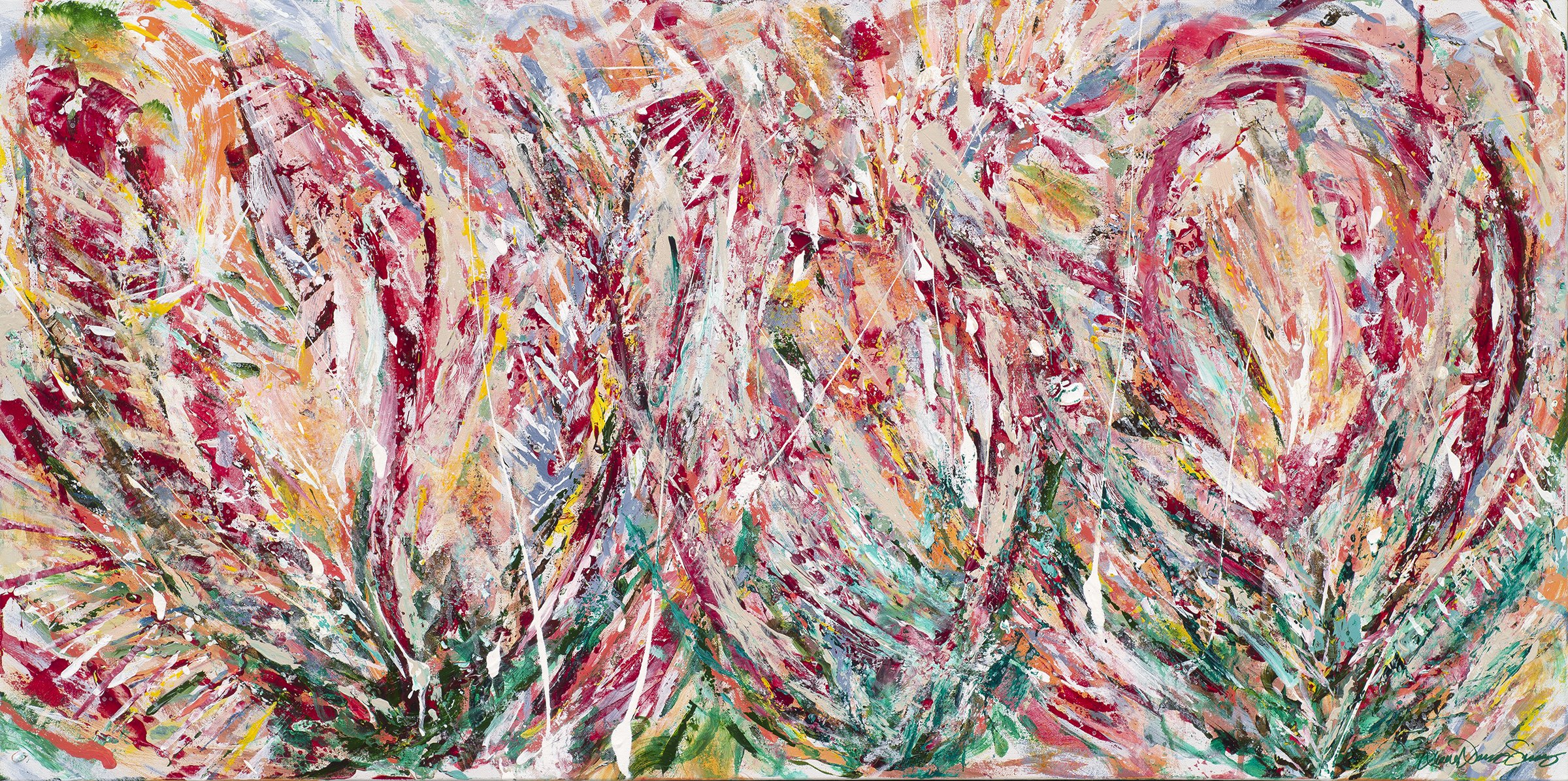 "Love is Still the Answer" ©- Acrylic on Canvas (48" x 24" ) painted to Van Morrisons music , "Have I told you that I love you lately"