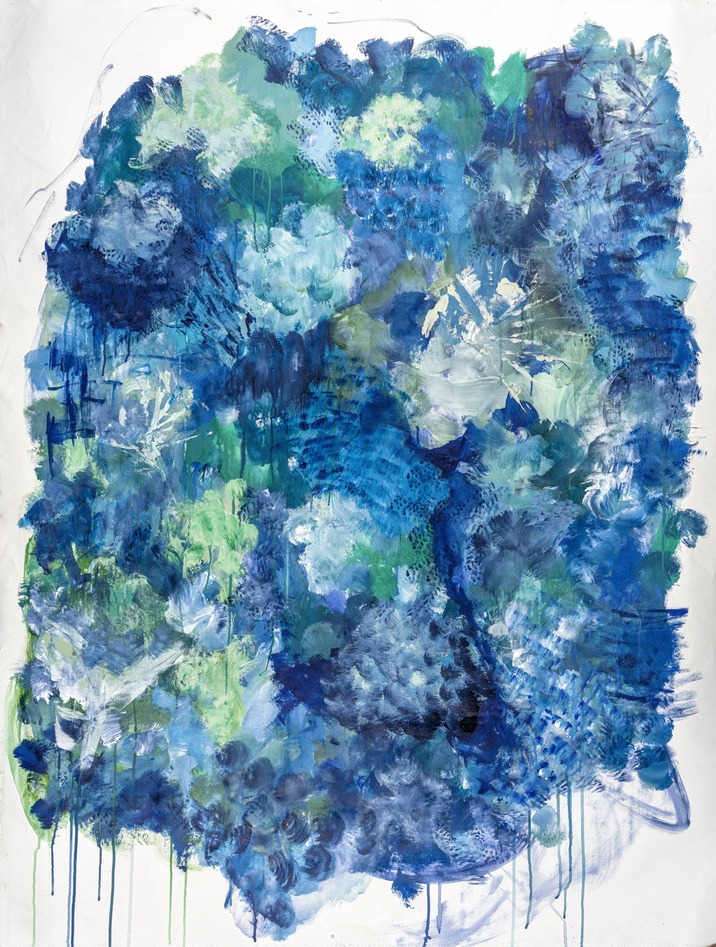 Blue Pulse - 60"x 44" -Acrylic on Canvas - inspired by the blue skies and green mountains of Lake Tahoe 