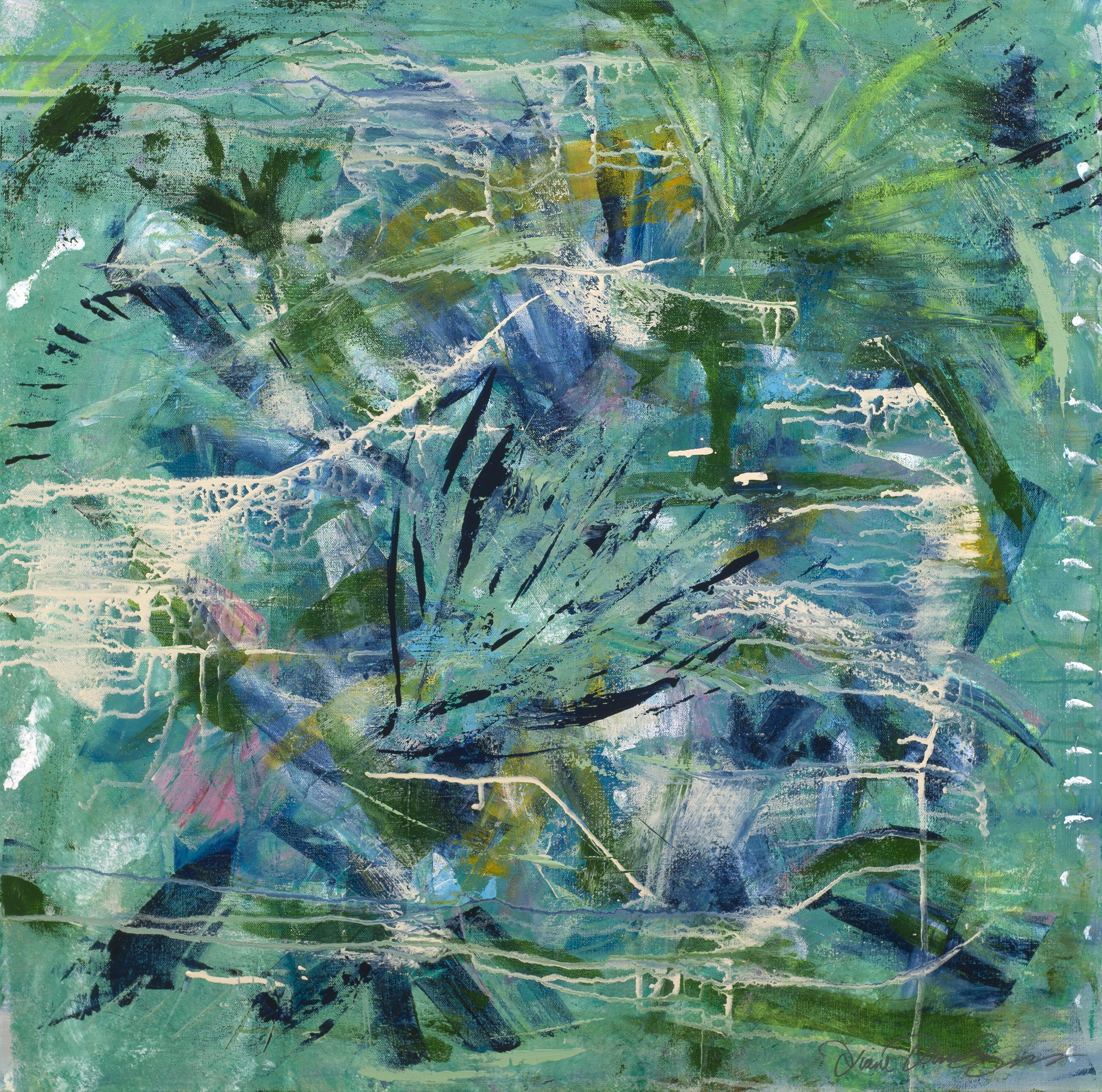 "Viva La Vida" - Acrylic on Canvas ( 34"x 34") painted to the music of Cold Play and the song, Viva La Vida, which translated into English = Long Live Life.