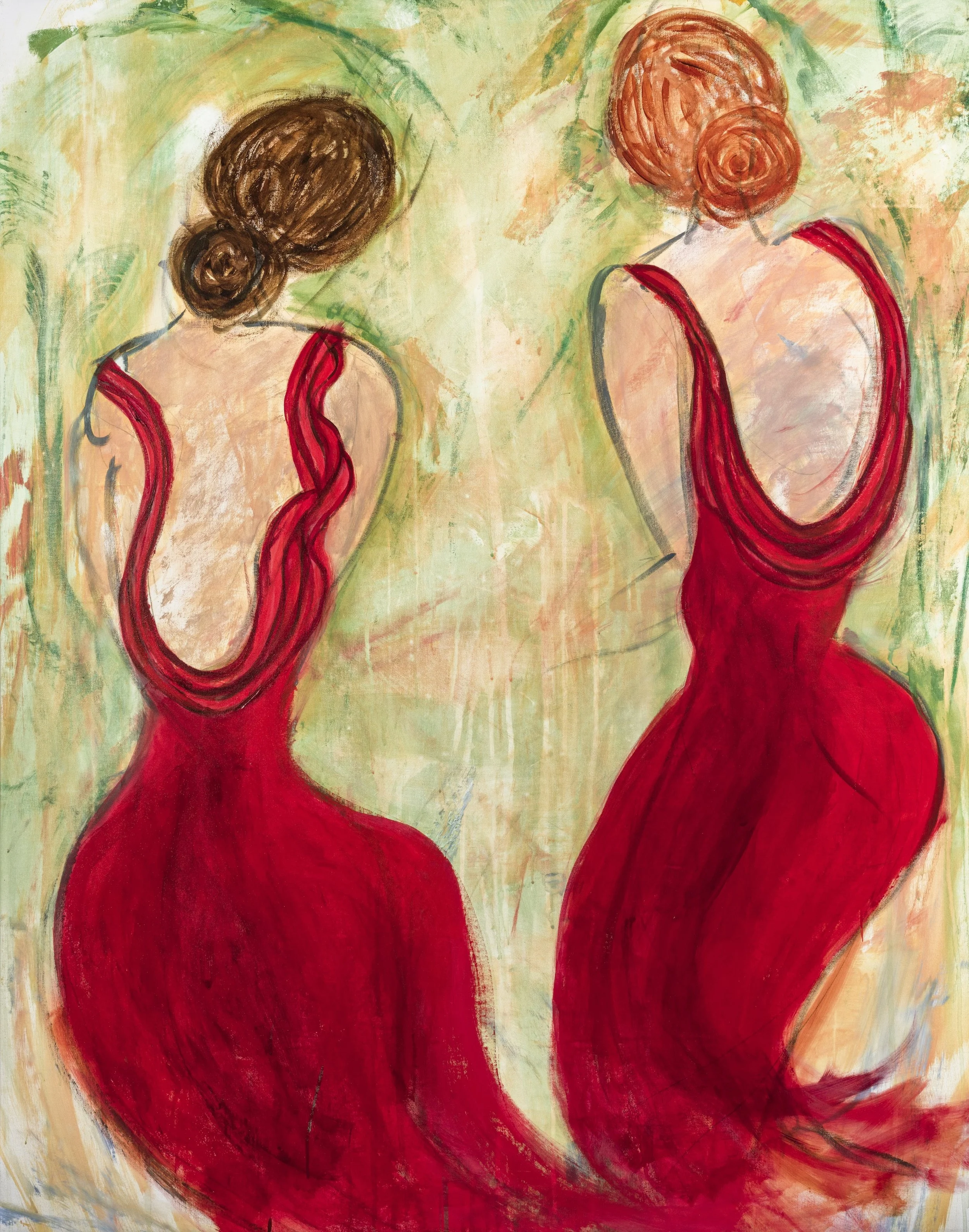 "A Moment"  Acrylic on Canvas. (44" x 50").$4,400.  Painted in  New Orleans to the music of Jon Batisse. This is the  first in a new series of full-figured women, honoring the unspoken moments that reveal the essence of being a woman. 
 This painting