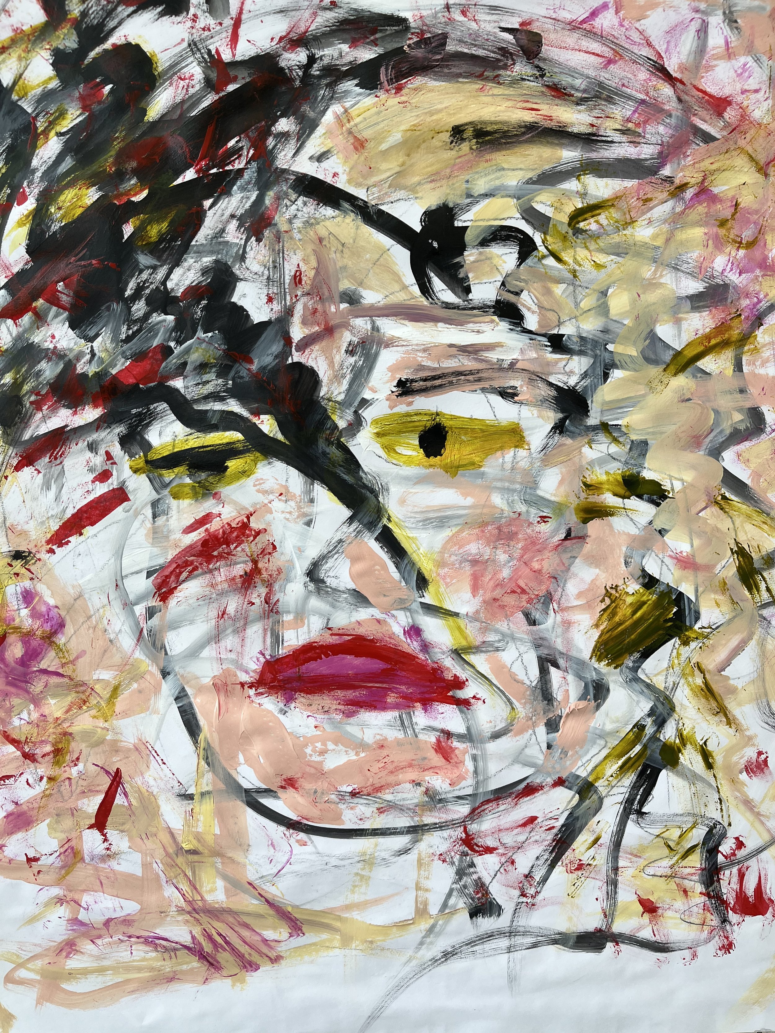 "Mad As Hell" ©- Acrylic on Paper (36"x36")- painted with my eyes shut , brush in right hand as my left hand traced my face. Prints available.