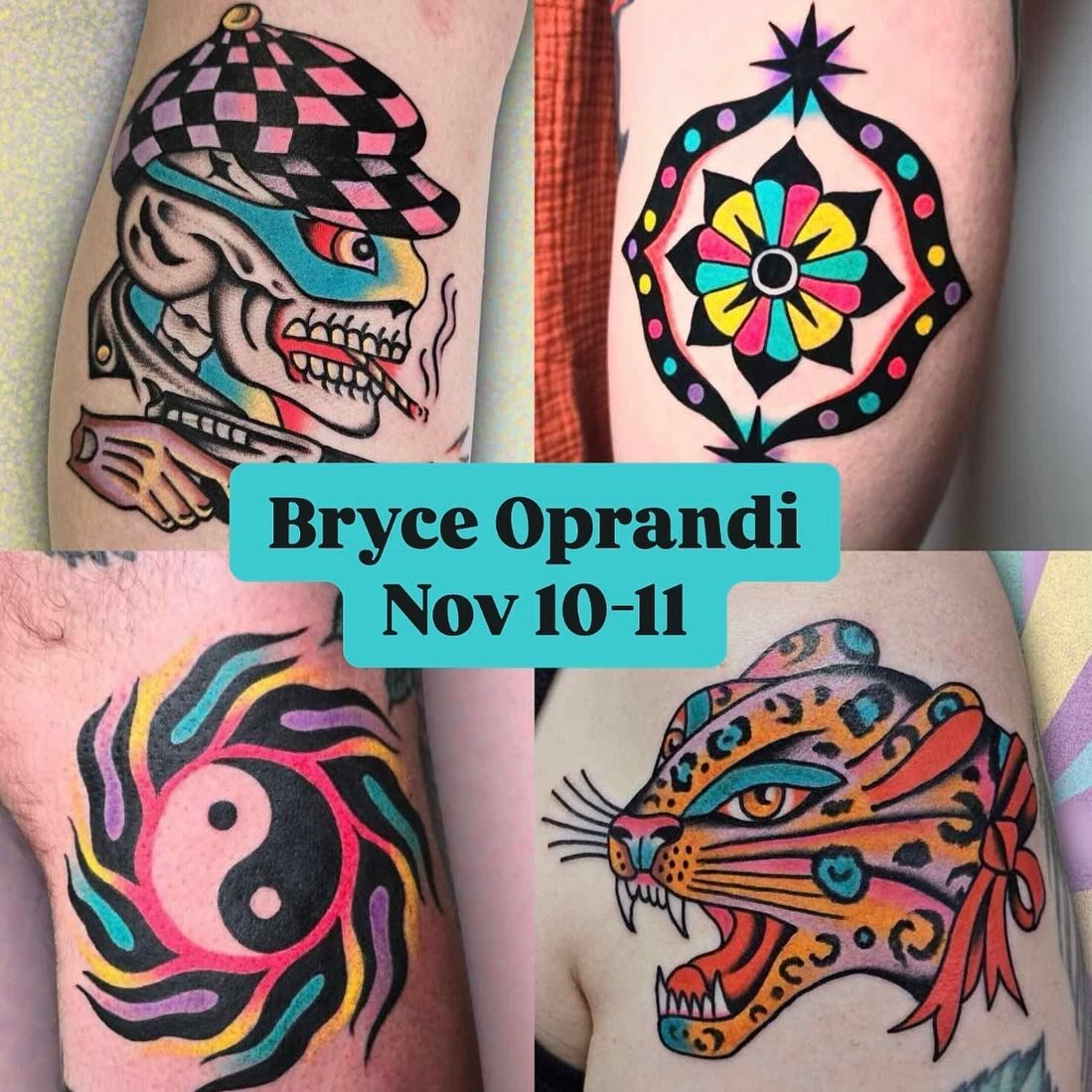 We are beyond excited to announce and welcome our next guest, @bryceoprandi!! We are so grateful to have so many talented tattooers gracing the doors of our little shop. Y&rsquo;all know how to do the deal for booooooking 📩