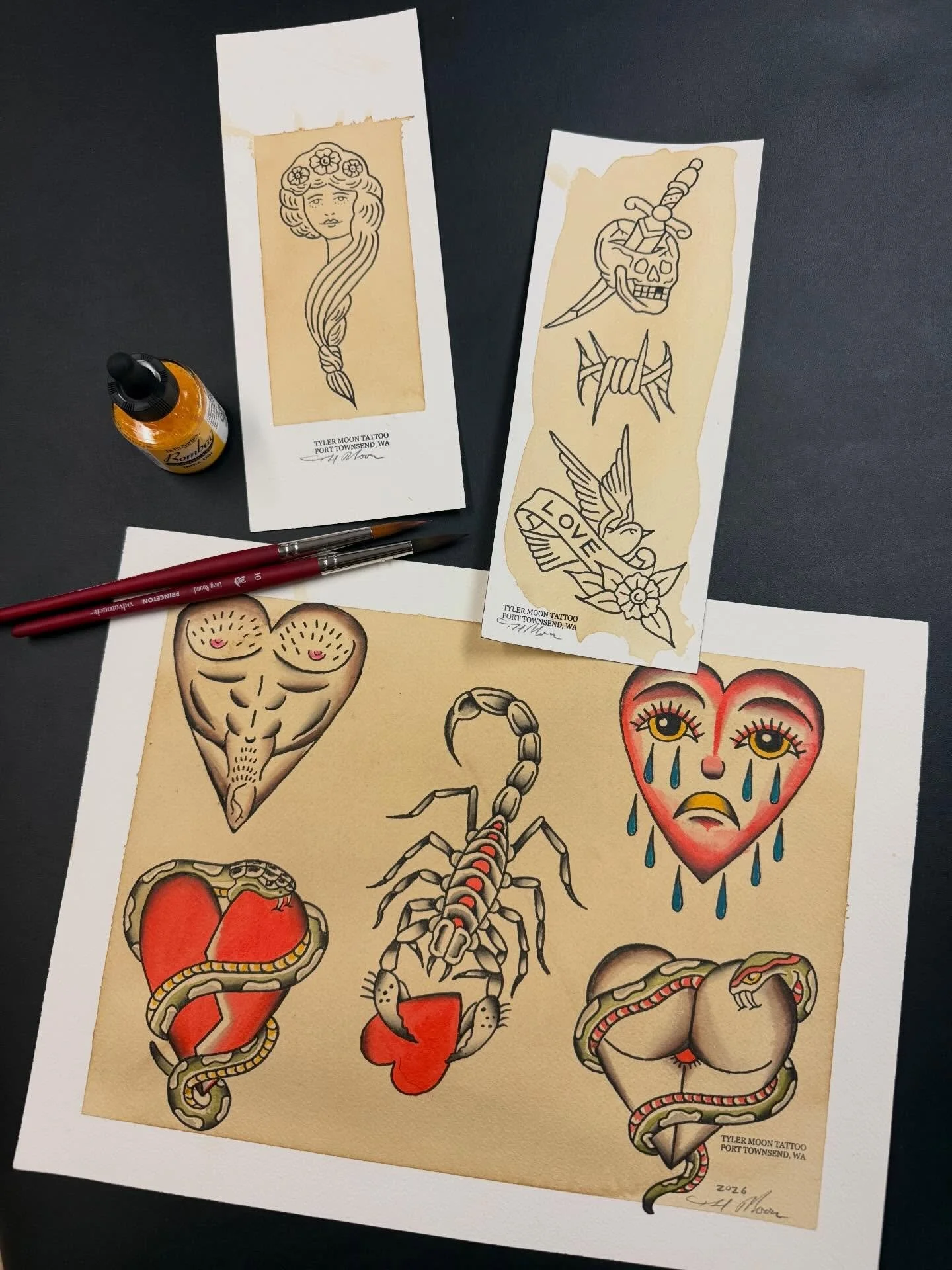 Here&rsquo;s the flash sheet by @tylermoontattoo ! The @holdfastporttownsend flash day and fundraiser is TODAY, 11 till we&rsquo;re done. Happy Valentine&rsquo;s Day to all  you love babies!!! 

50% of funds raised at this event will go to help our n