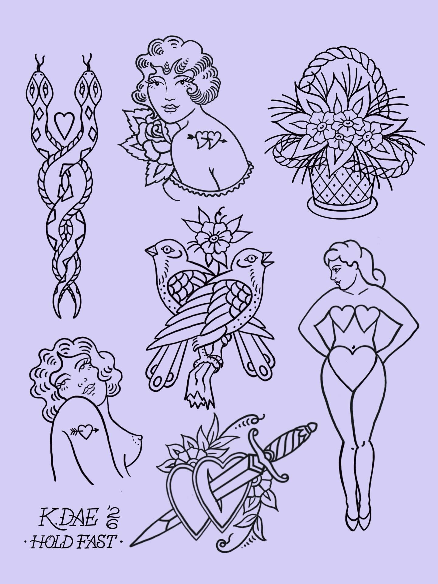 Hot sheet by @krystendae for the @holdfastporttownsend flash day and fundraiser TODAY, 11 till we&rsquo;re done! @krystendae is both booking and taking walk ups. DM for pricing/availability. 

50% of funds raised at this event will go to help our nei