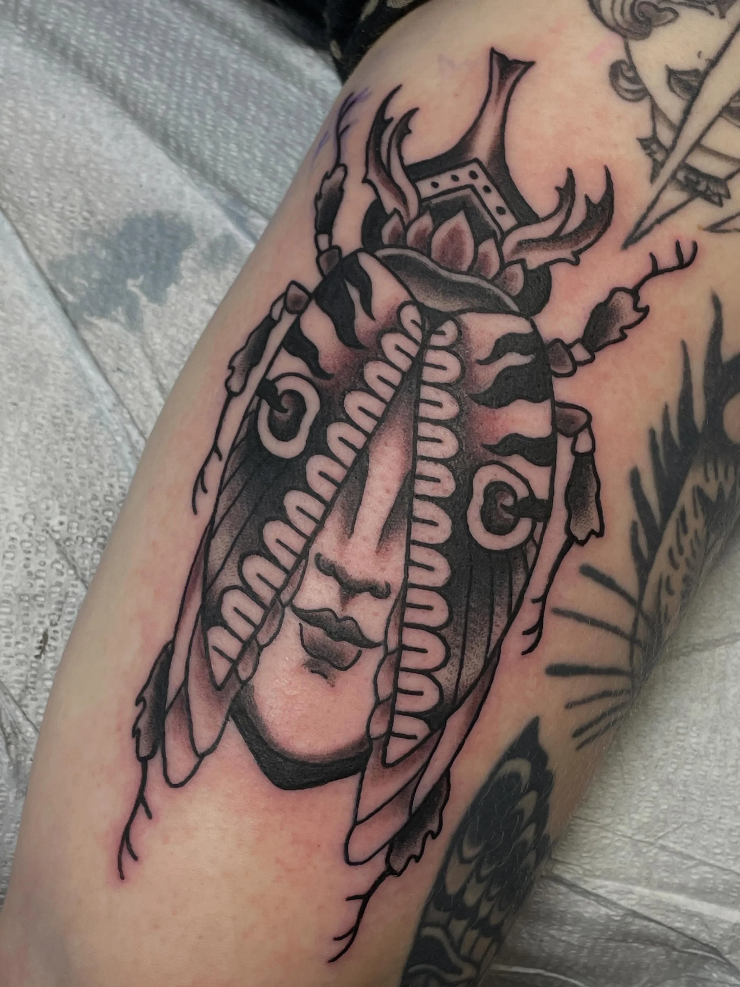 Mars asked me for a dealer&rsquo;s choice insect tattoo on the back of their arm. I&rsquo;m truly grateful for clients like Mars that I get to see again and again! Last slide has some of Mars&rsquo; healed and settled black and grey tattoos (moth and