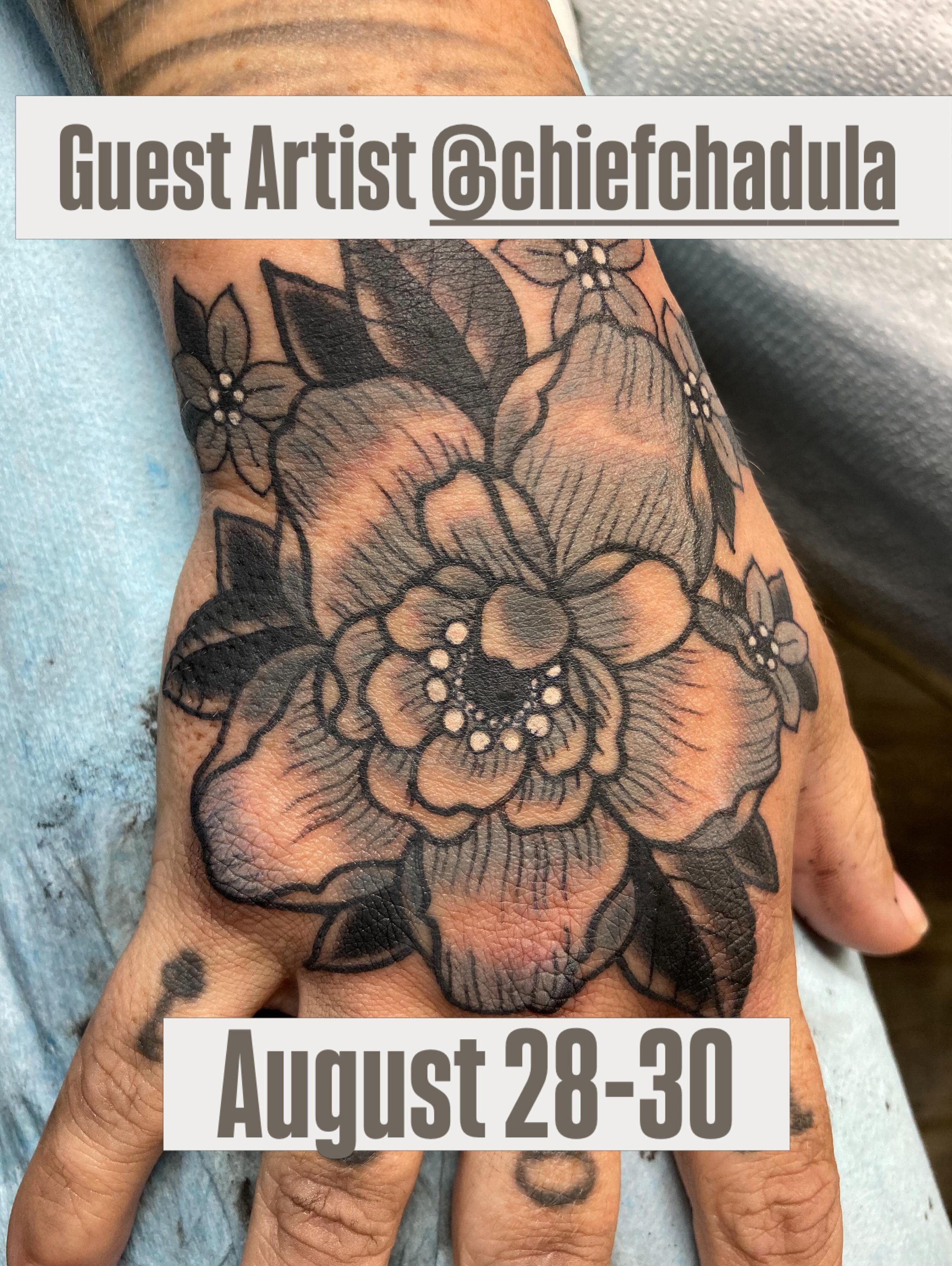 The great @chiefchadula is with us here again this weekend! He has room for appointments or walk-ins (walk ins are always first come, first served). Text the shop or dm him directly or&hellip;.just walk on in!