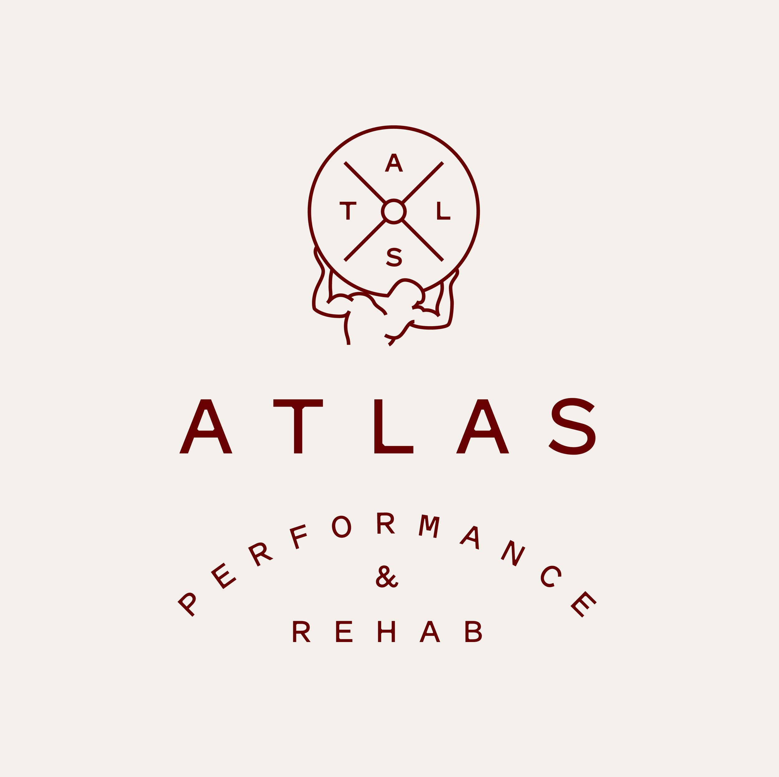 Logo for Atlas Performance & Rehab, featuring a stylized figure holding a clock with 'T A L S' letters, and the words 'ATLAS' and 'PERFORMANCE & REHAB' beneath.