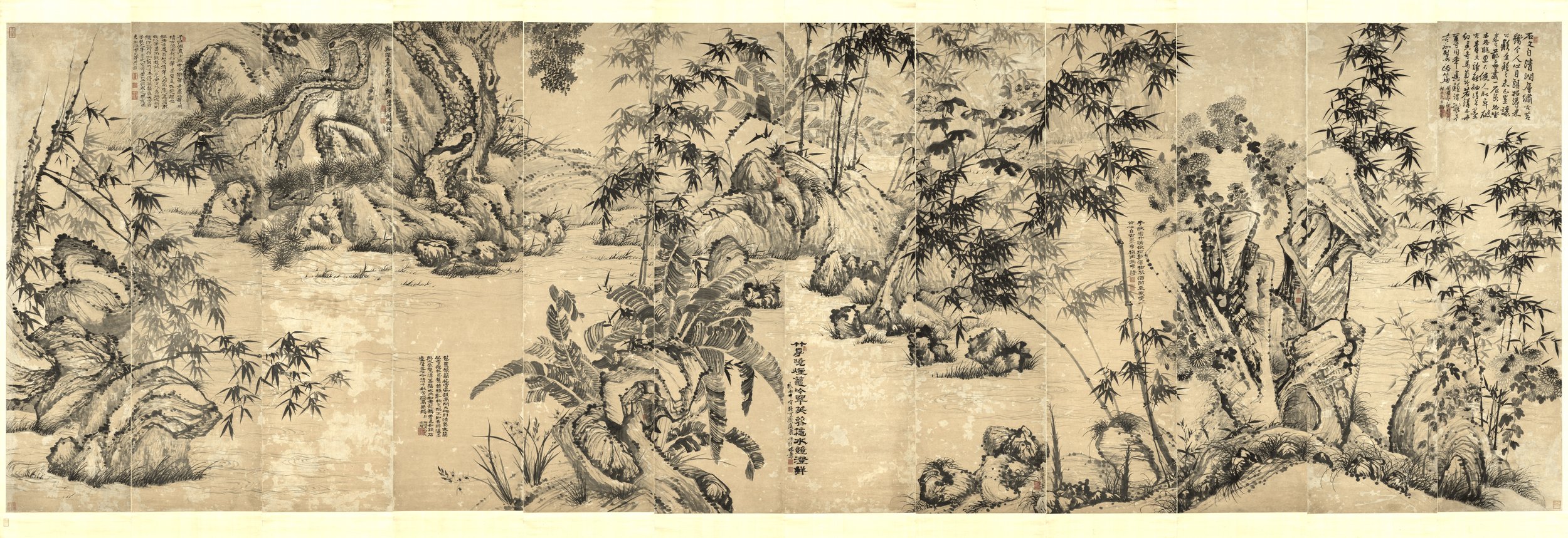 Poetry and Painting: Twelve Continuous Screens of Bamboo Painting by Shitao