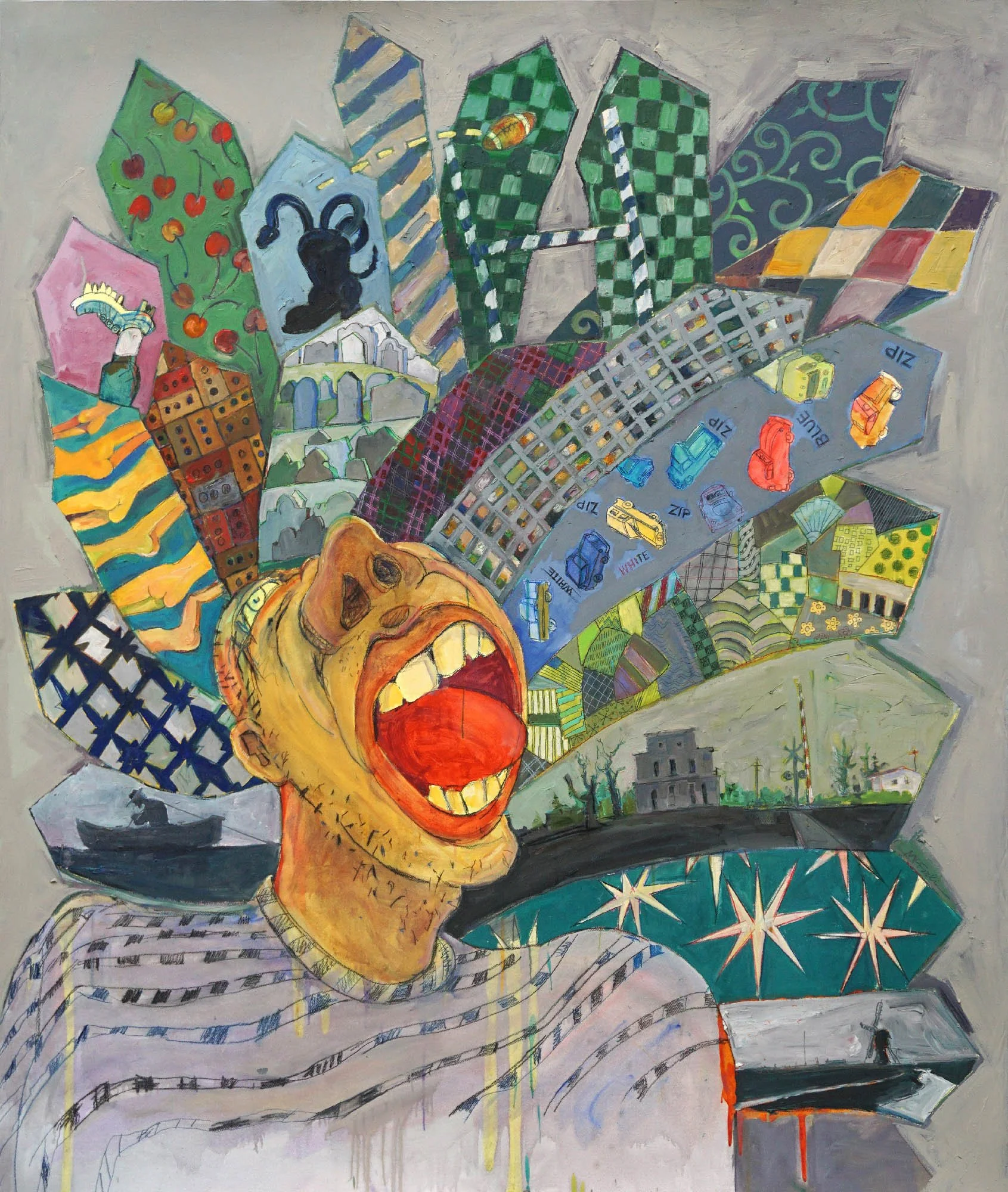 Too Many Bad Ideas, 2013, Stabilo and oil on paper, 70 x 59 in.